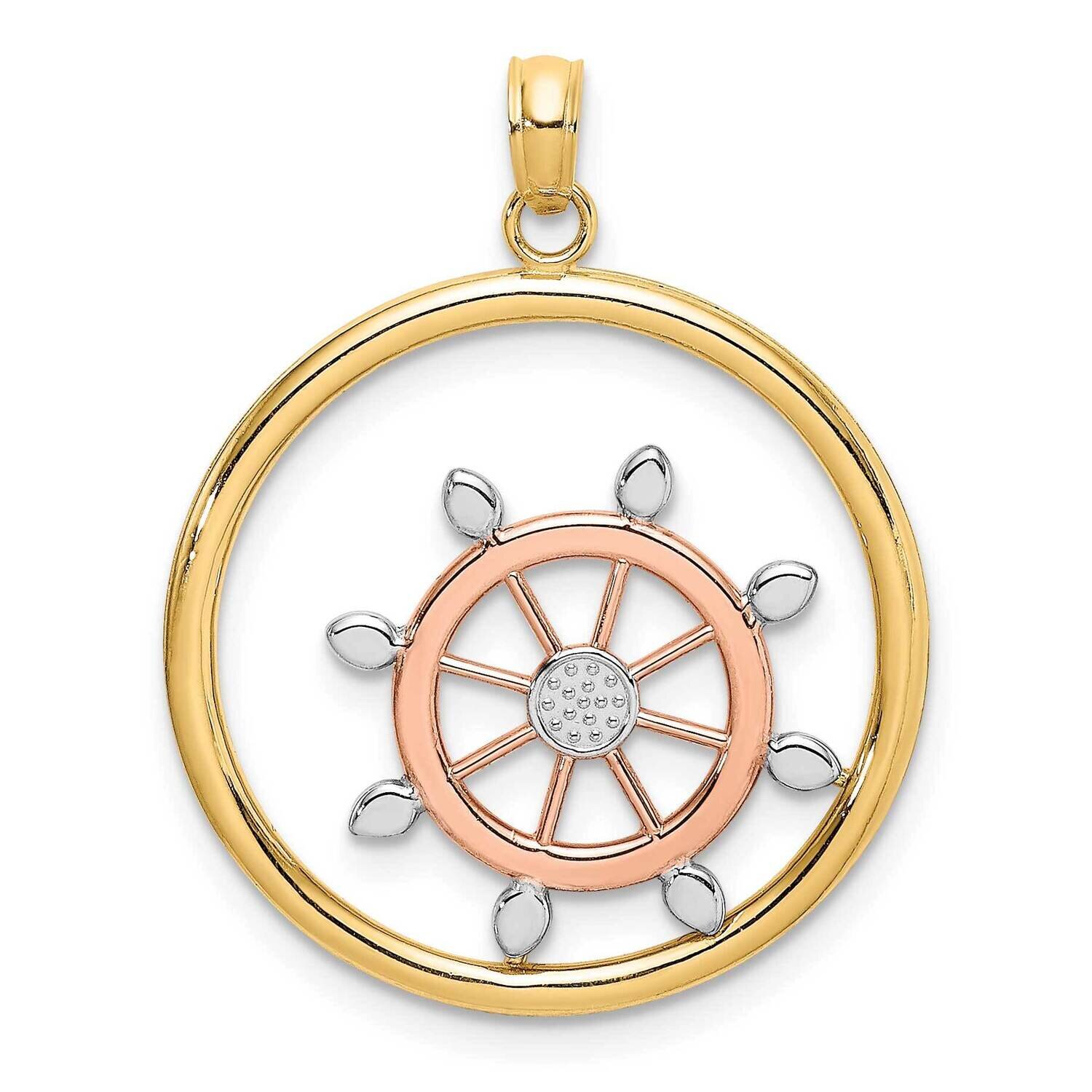 Beaded Ship Wheel In Round Frame Charm 14k Tri-Color Gold K9428, MPN: K9428, 637218164523