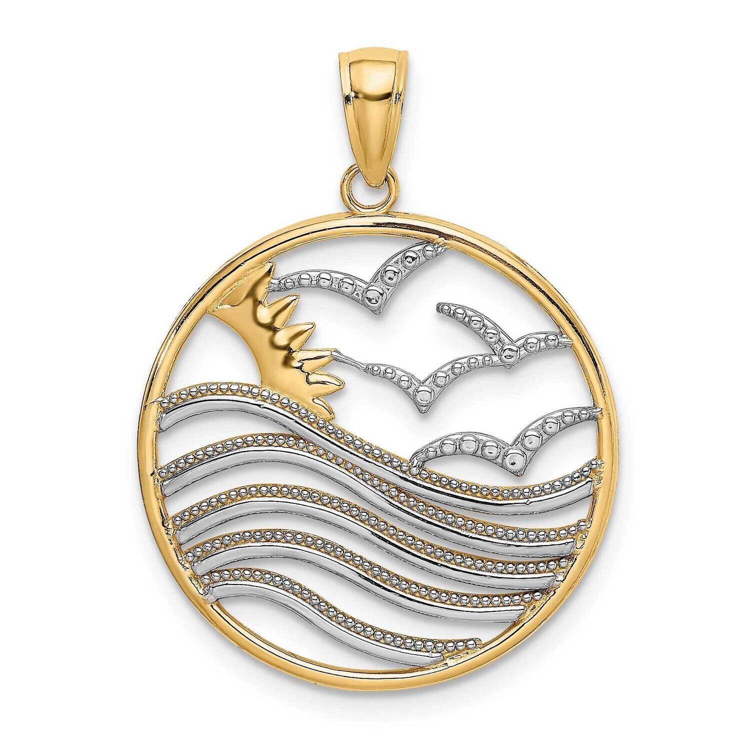 Sunset Water Seagulls In Found Frame Charm 14k Gold Rhodium K9429, MPN: K9429, 637218136964
