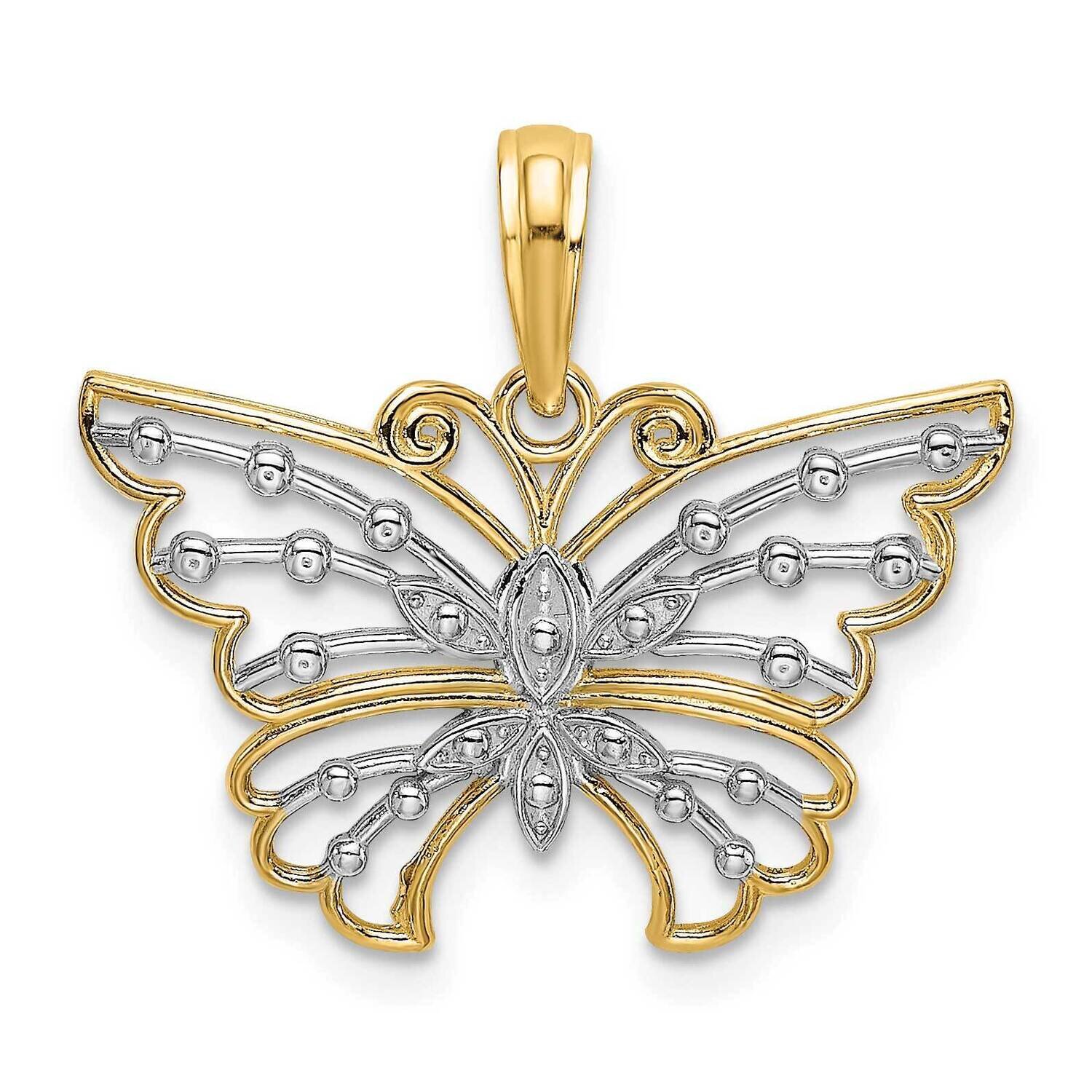 Butterfly Charm 14k Gold Rhodium Diamond-cut K9435, MPN: K9435, 637218137060