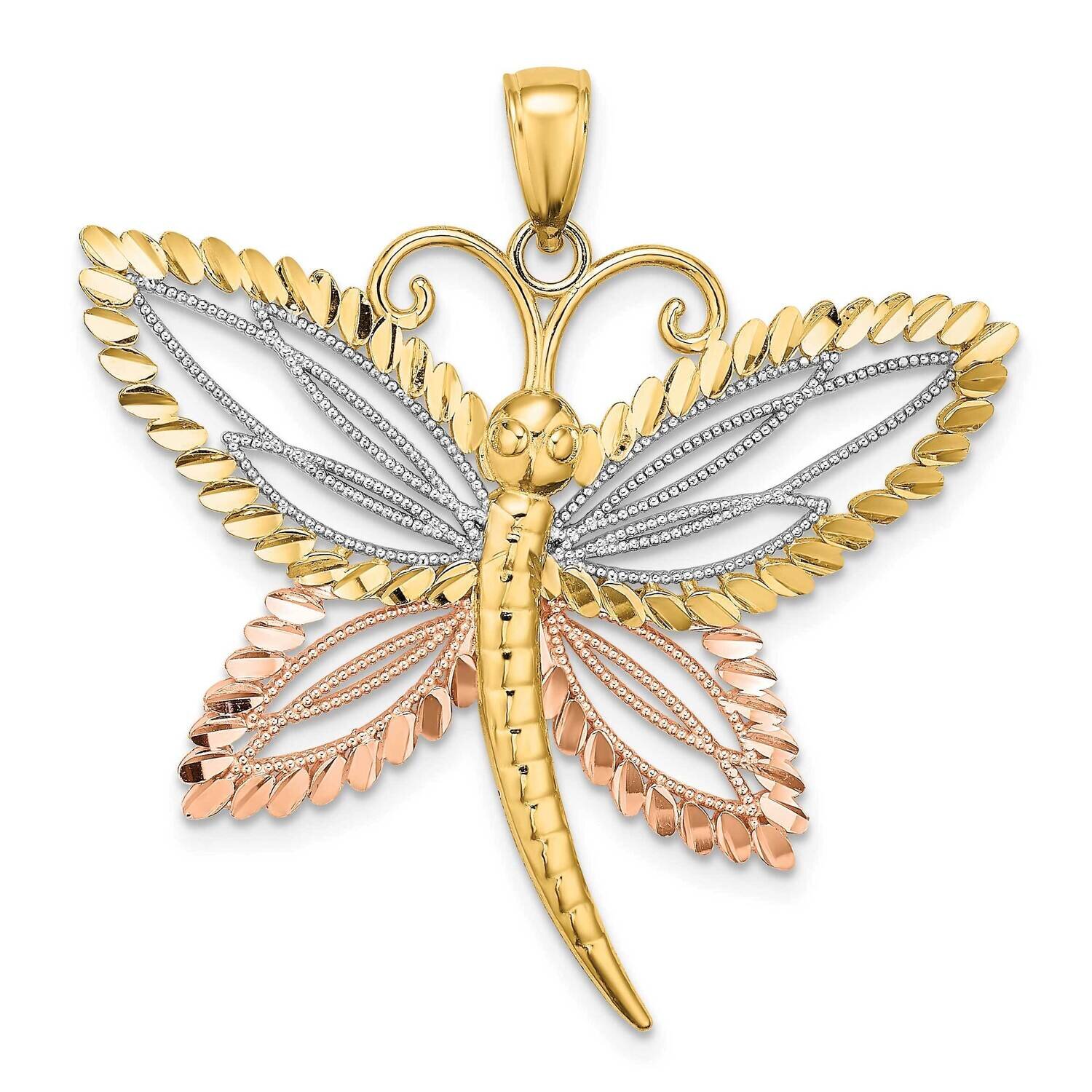 Dragonfly with Beaded Wings Charm 14k Tri-Color Gold Diamond-cut K9438, MPN: K9438, 637218137107