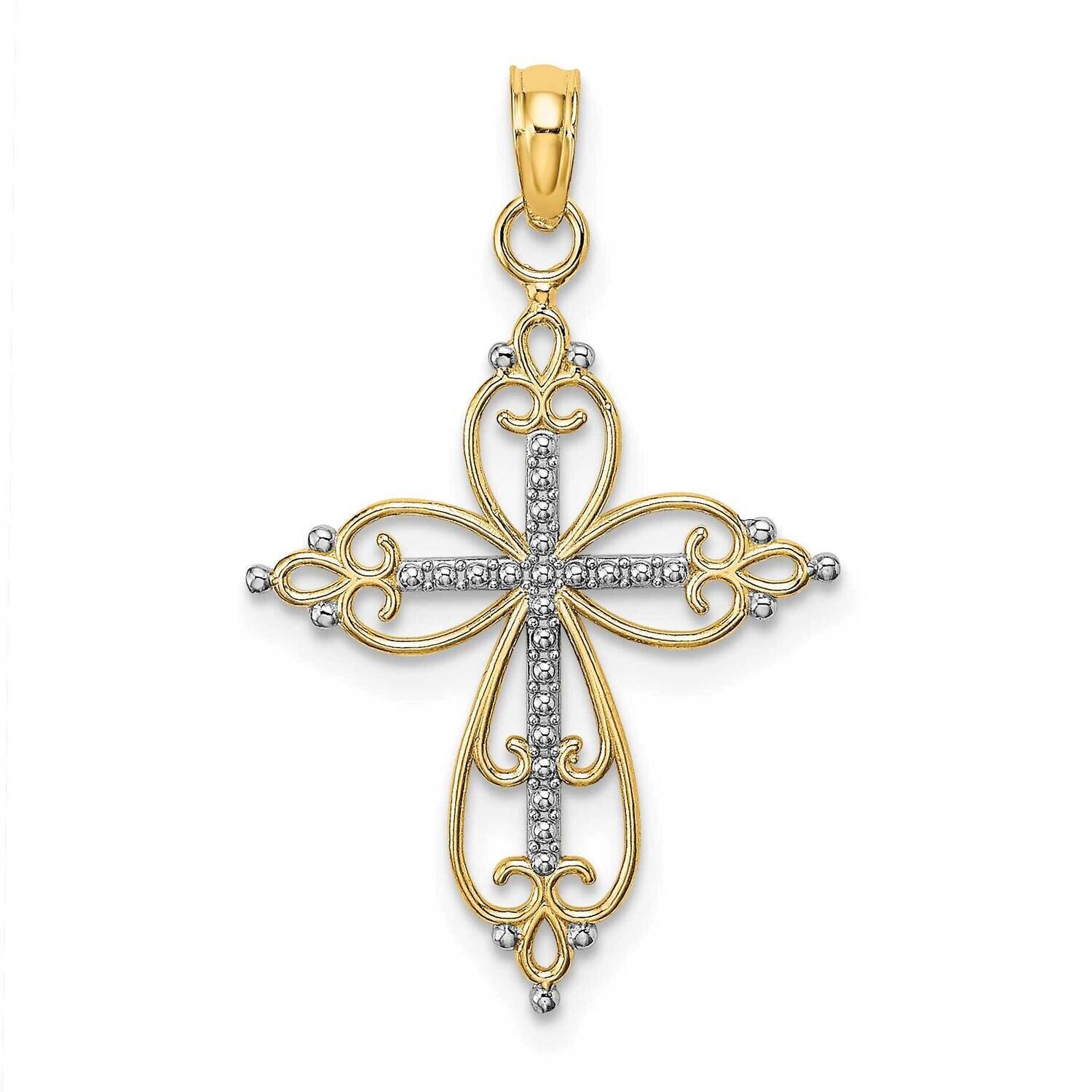Beaded Cross Charm 14k Gold Rhodium K9443, MPN: K9443, 637218137183