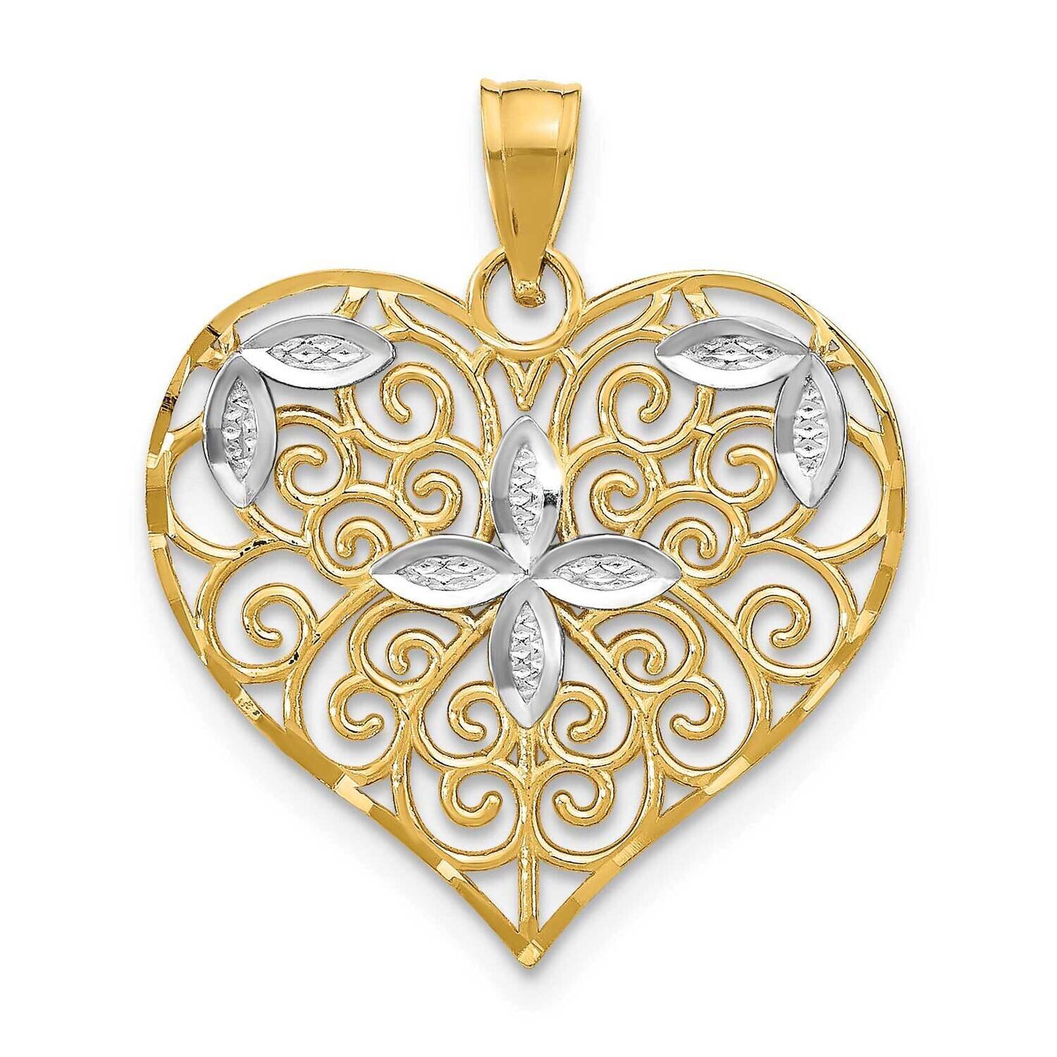 Cut-Out Filigree Flower Heart Charm 14k Gold Rhodium K9448, MPN: K9448, 637218137411