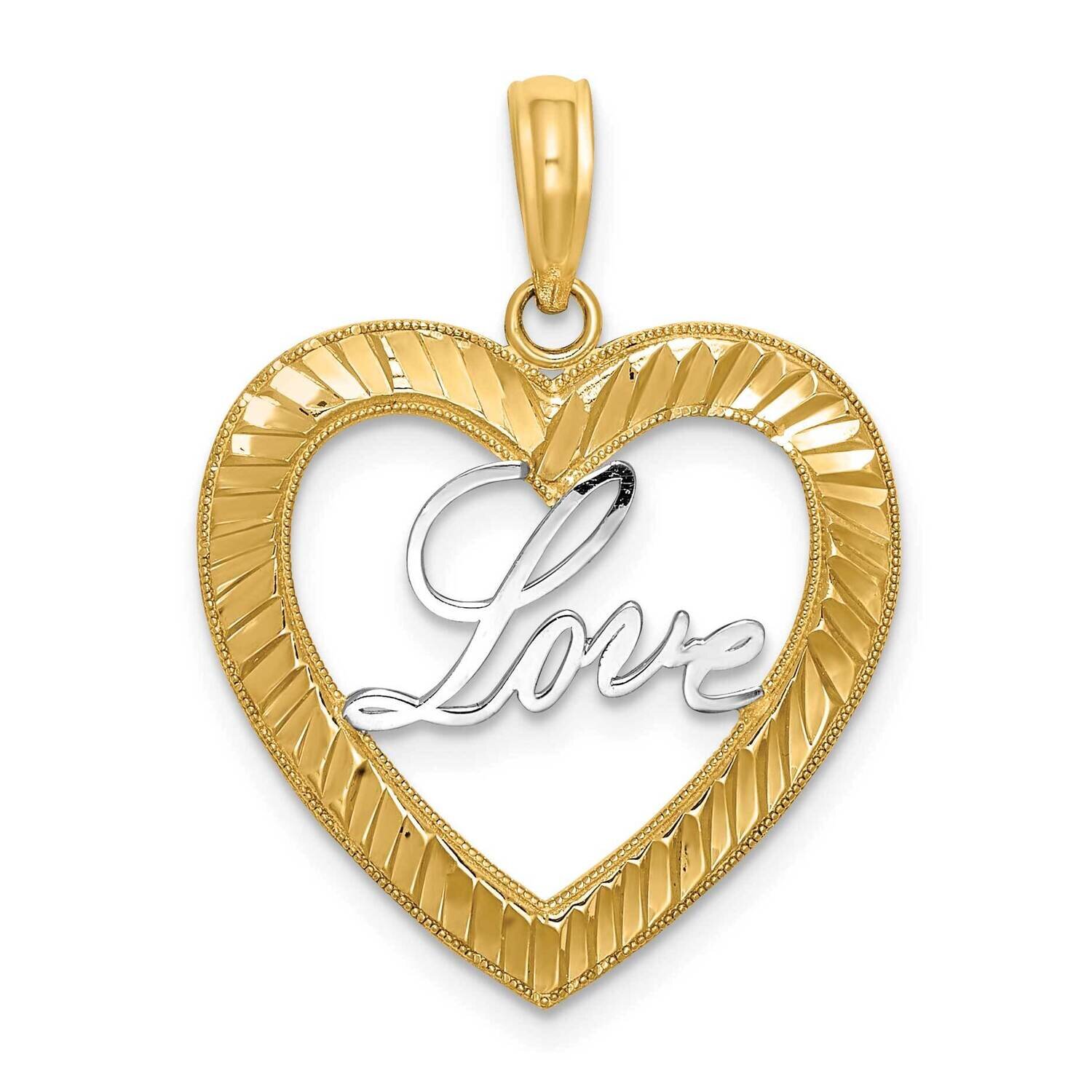 Love Heart Charm 14k Gold Rhodium Diamond-cut K9452, MPN: K9452, 637218137480