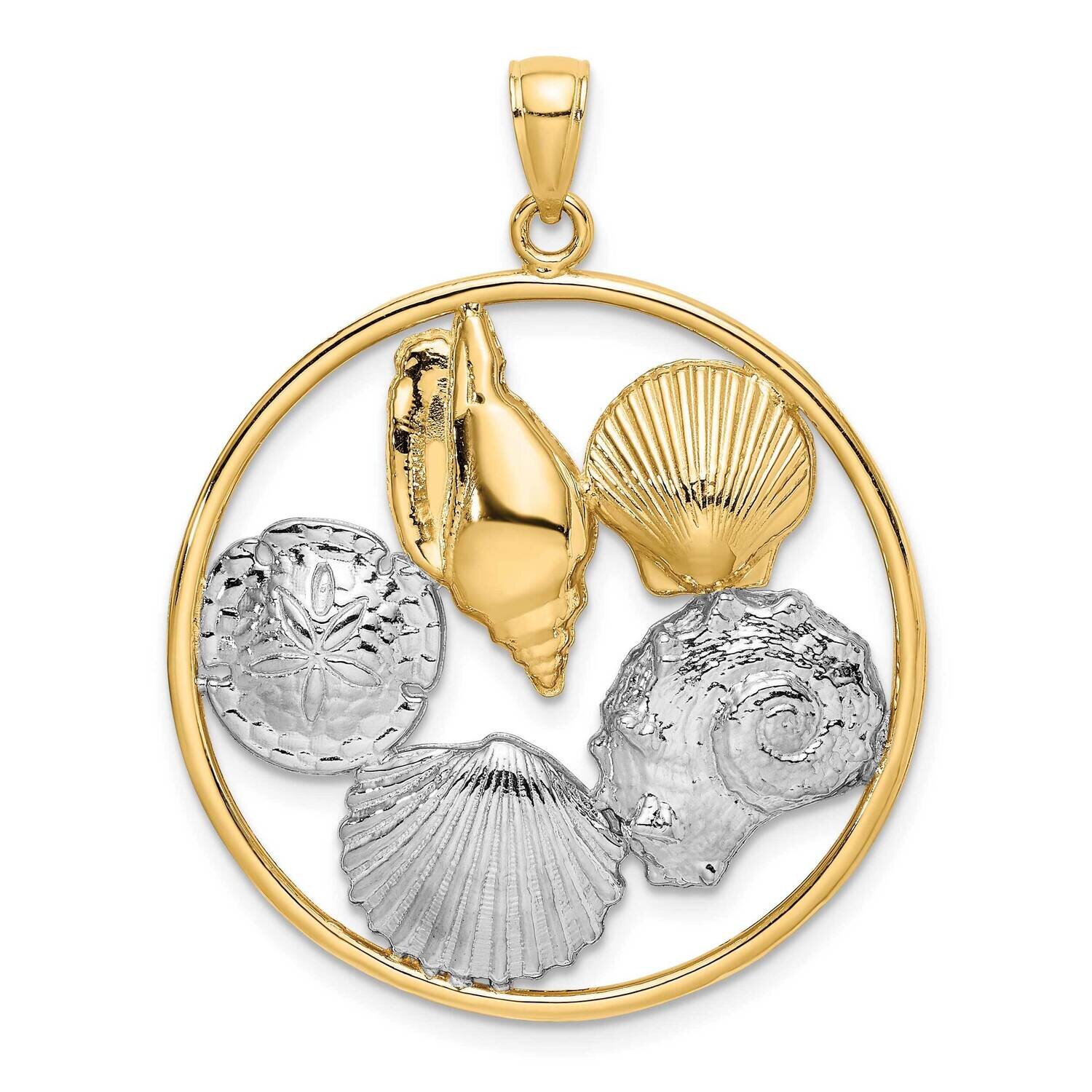 Shell Cluster In Round Frame Charm 14k Gold Rhodium K9459, MPN: K9459, 637218138029