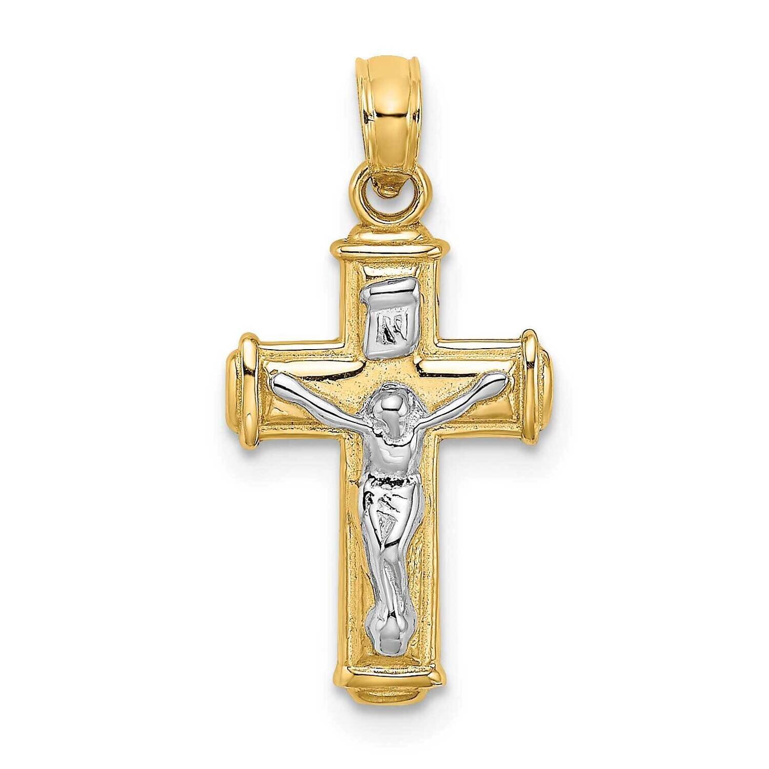 Polished Block Crucifix Inri Charm 14k Gold Rhodium K9460, MPN: K9460, 637218163755