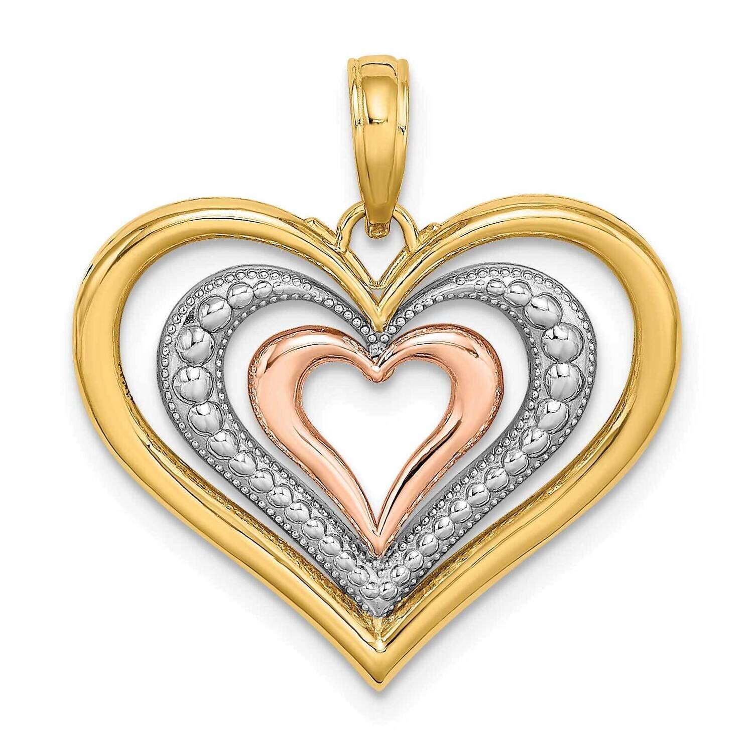 Beaded Polished Triple Hearts Charm 14k Tri-Color Gold K9461