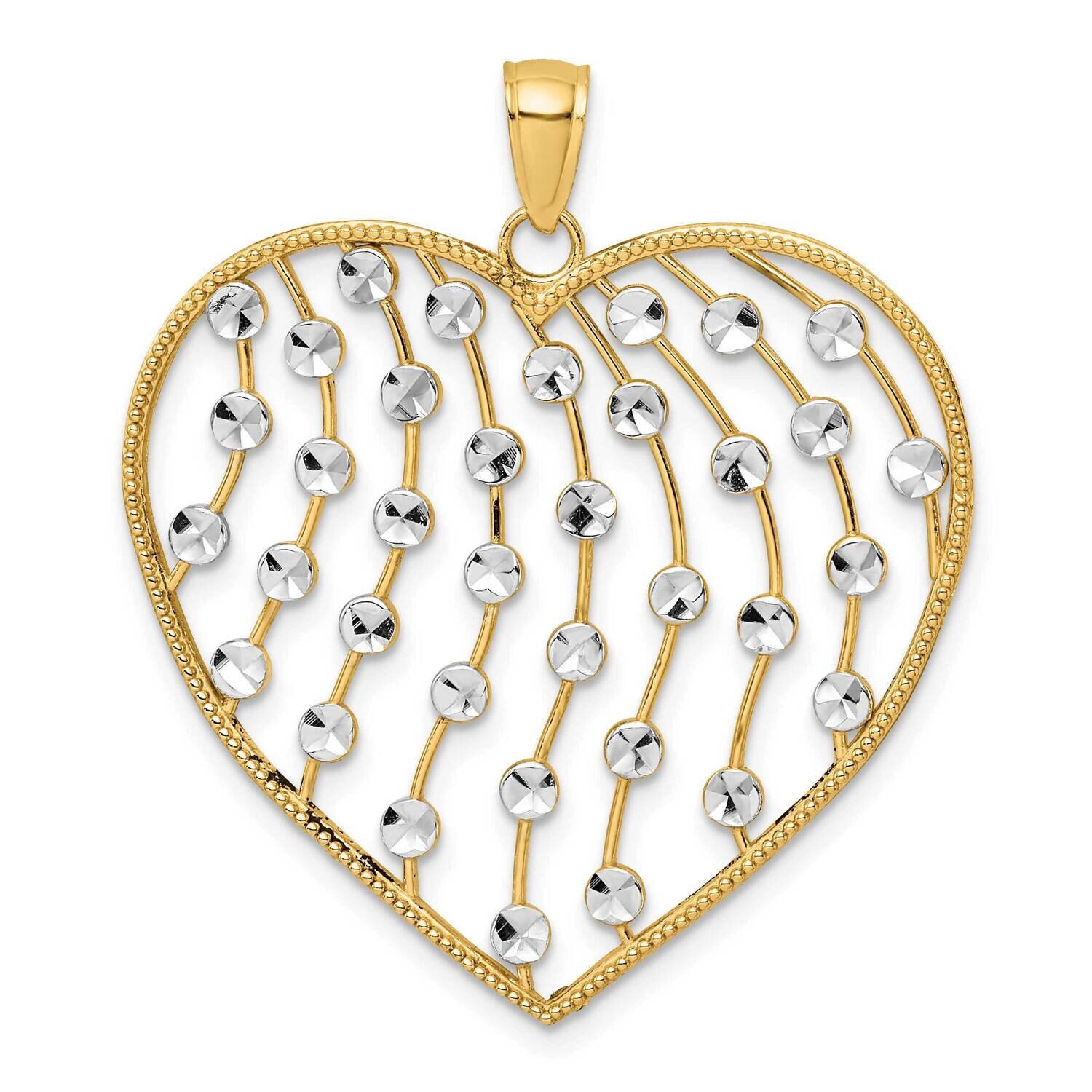 Beaded Heart Charm 14k Gold Rhodium Diamond-cut K9463