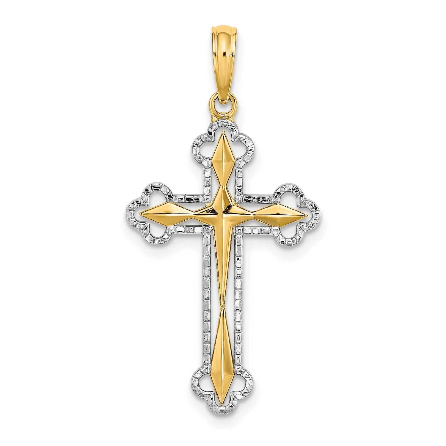 Reversible Cross Charm 14k Gold Rhodium Diamond-cut K9467, MPN: K9467, 637218138425