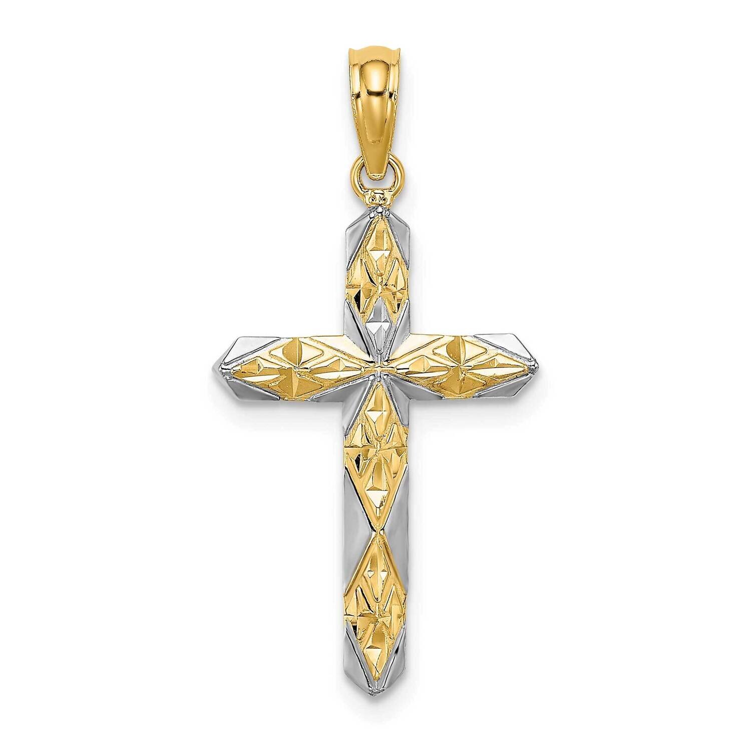 Reversible Cross Charm 14k Gold Rhodium Diamond-cut K9468, MPN: K9468, 637218138432