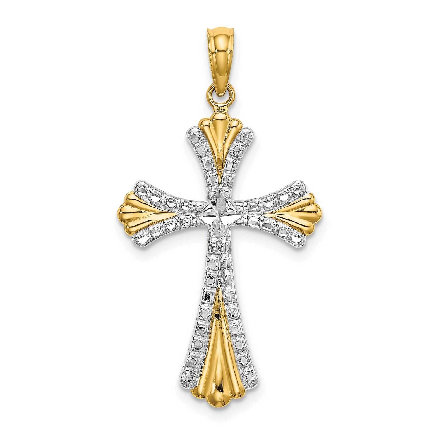 Reversible Cross Charm 14k Gold Rhodium Diamond-cut K9469, MPN: K9469, 637218138449