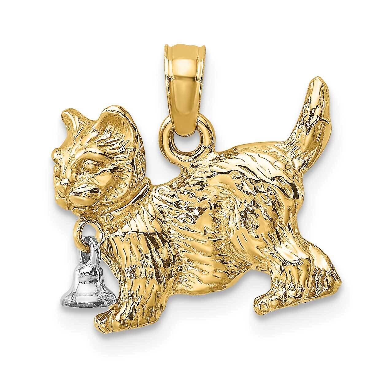 3-D Cat with Dangling Bell Charm 14k Gold Rhodium K9470, MPN: K9470, 637218138463
