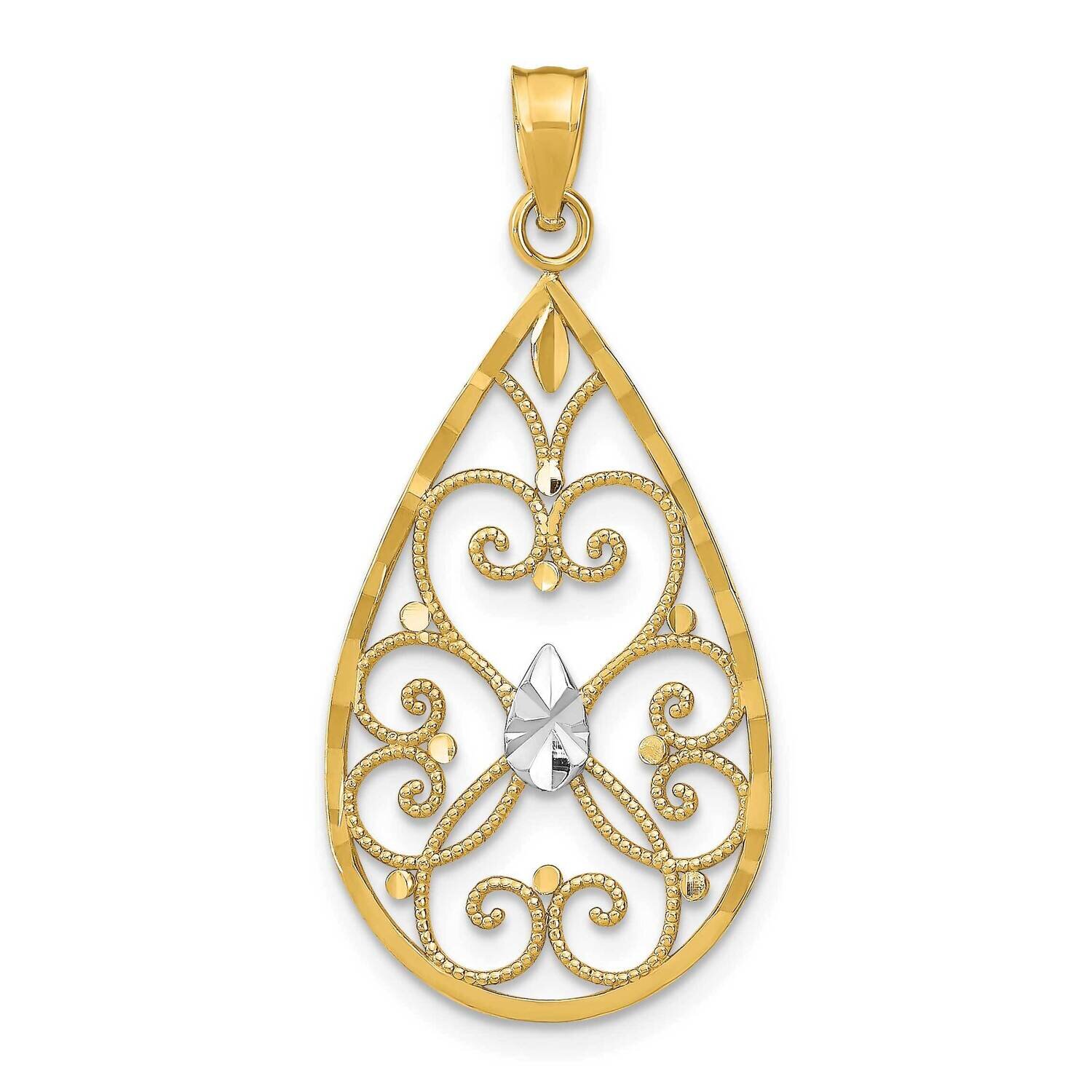 Heart Beaded Filigree Teardrop Charm 14k Gold Rhodium Diamond-cut K9478, MPN: K9478, 637218139033