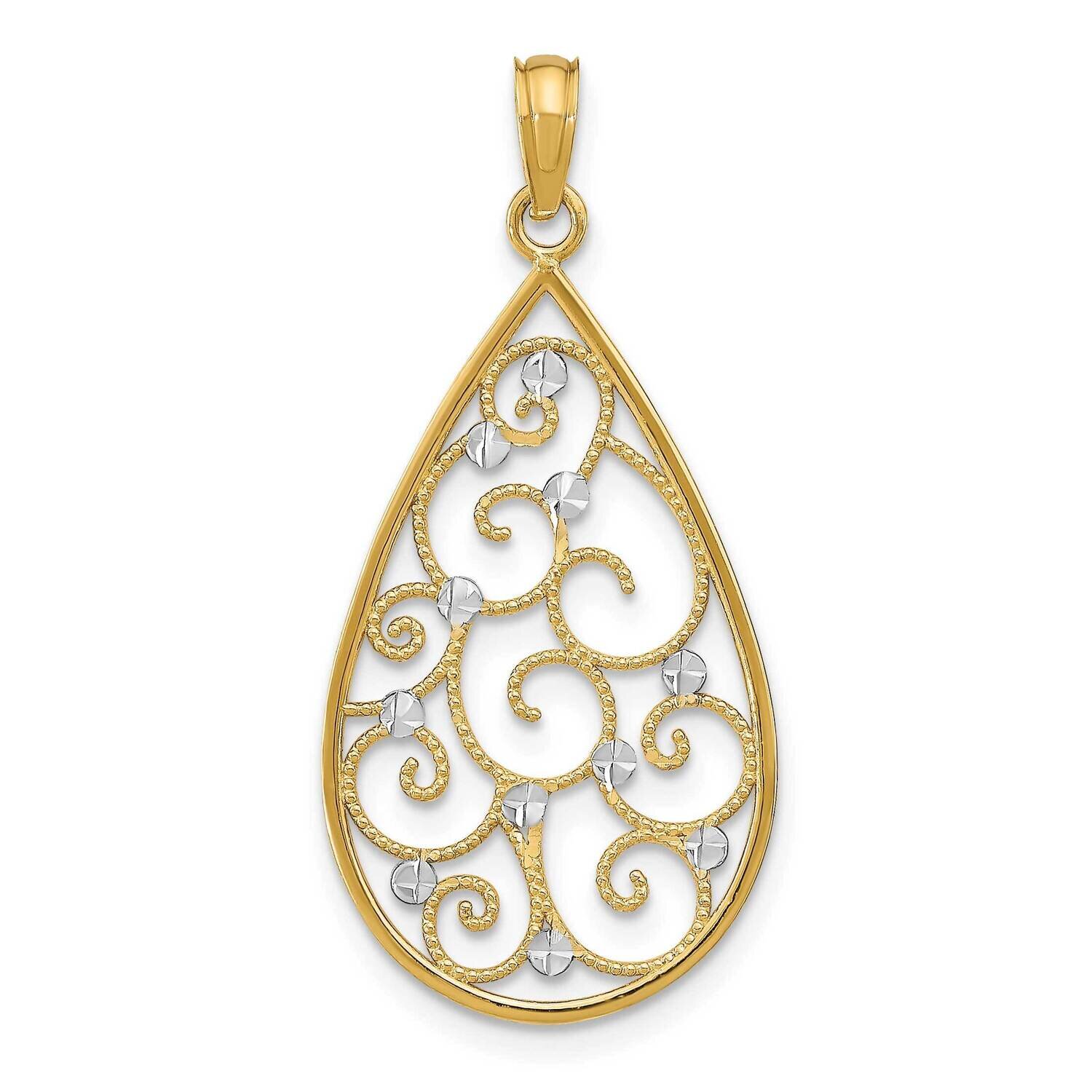 Beaded Filigree Teardrop Charm 14k Gold Rhodium Diamond-cut K9479, MPN: K9479, 637218139040