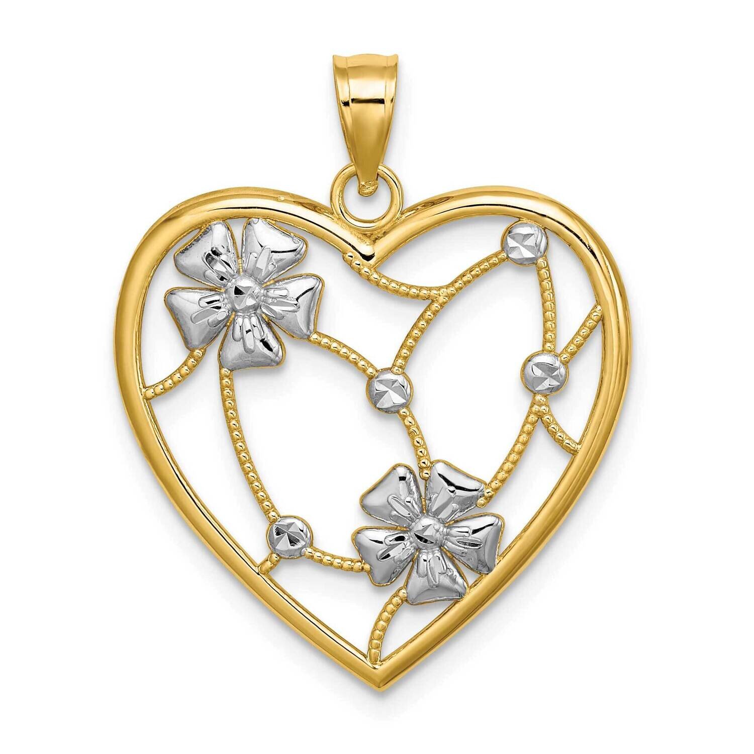 Flowers In Heart Frame Charm 14k Gold Rhodium K9481, MPN: K9481, 637218139088