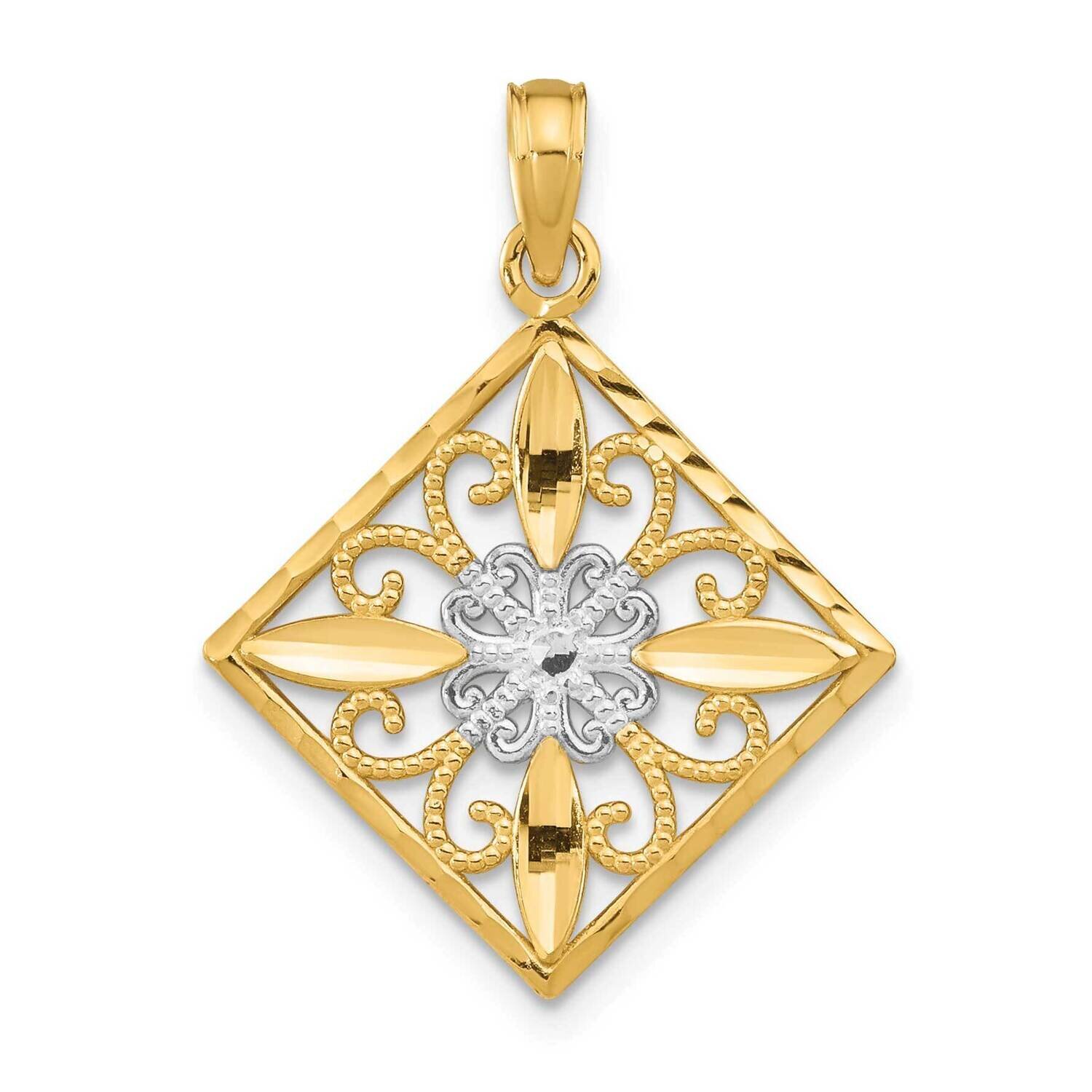 Flower Cross Fashion Marquise Charm 14k Gold Rhodium K9485, MPN: K9485, 637218161751