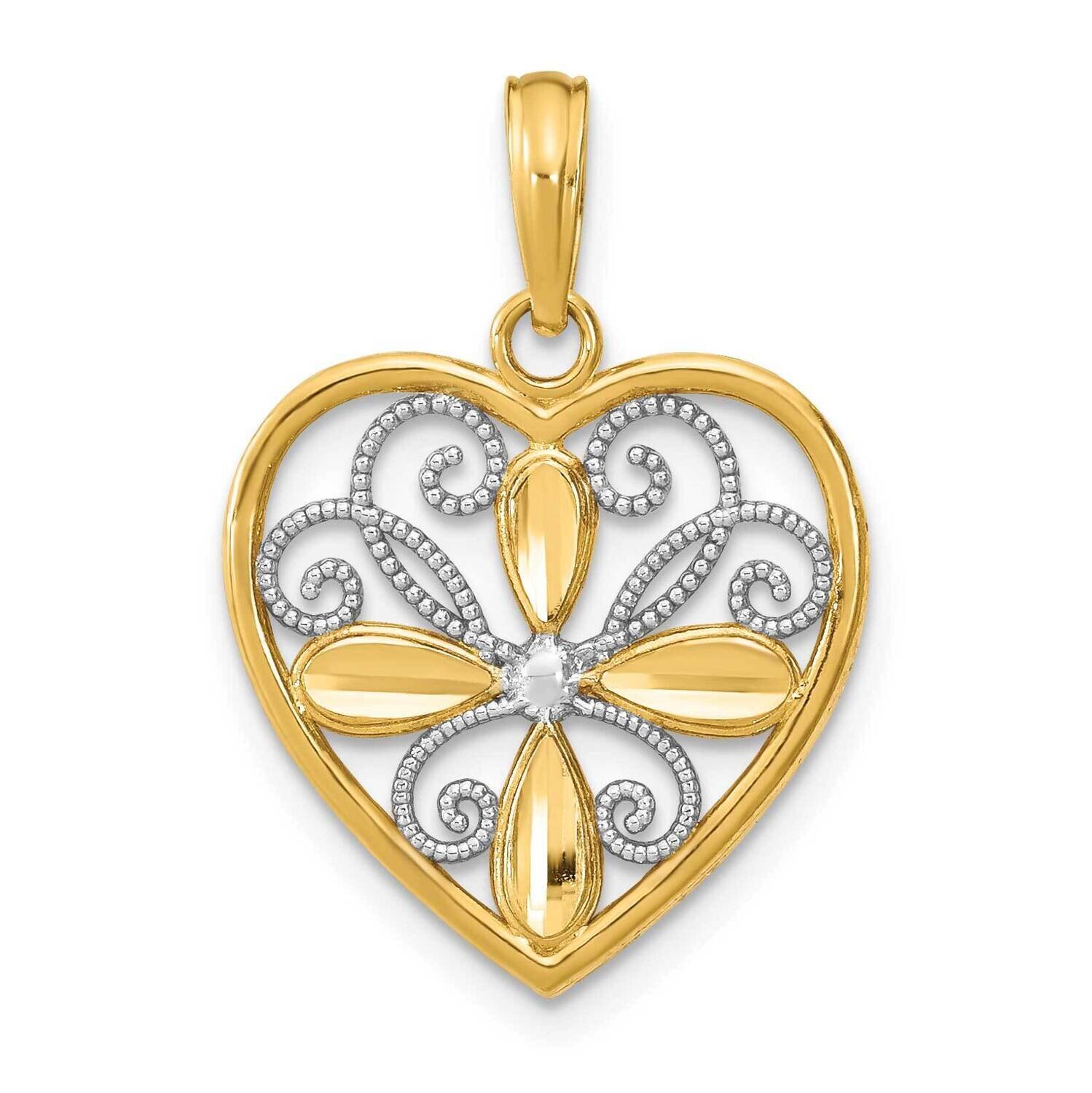 Beaded Filigree Fashion Heart Charm 14k Gold Rhodium K9486