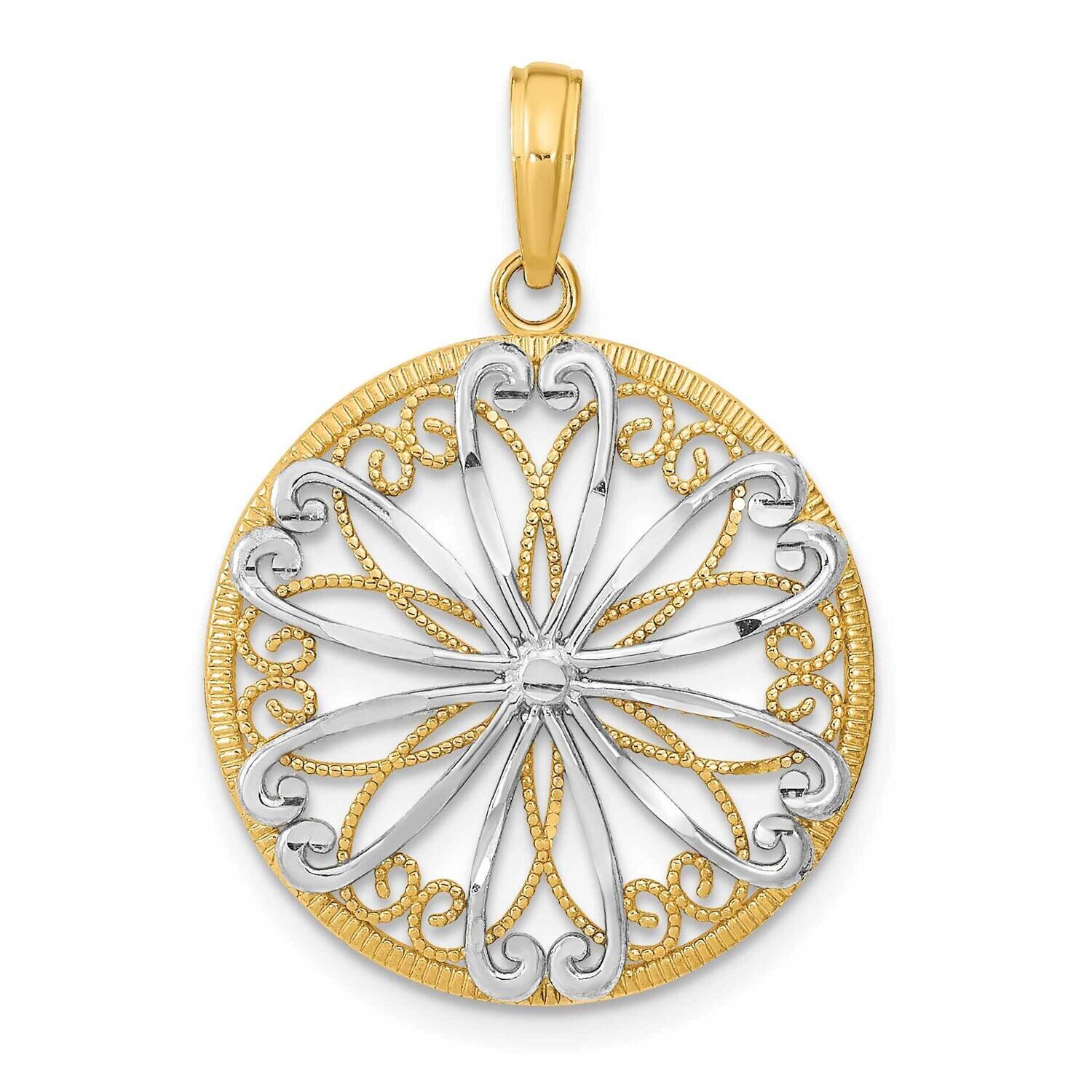 Filigree Center Round Frame Charm 14k Gold Rhodium K9488, MPN: K9488, 637218161928