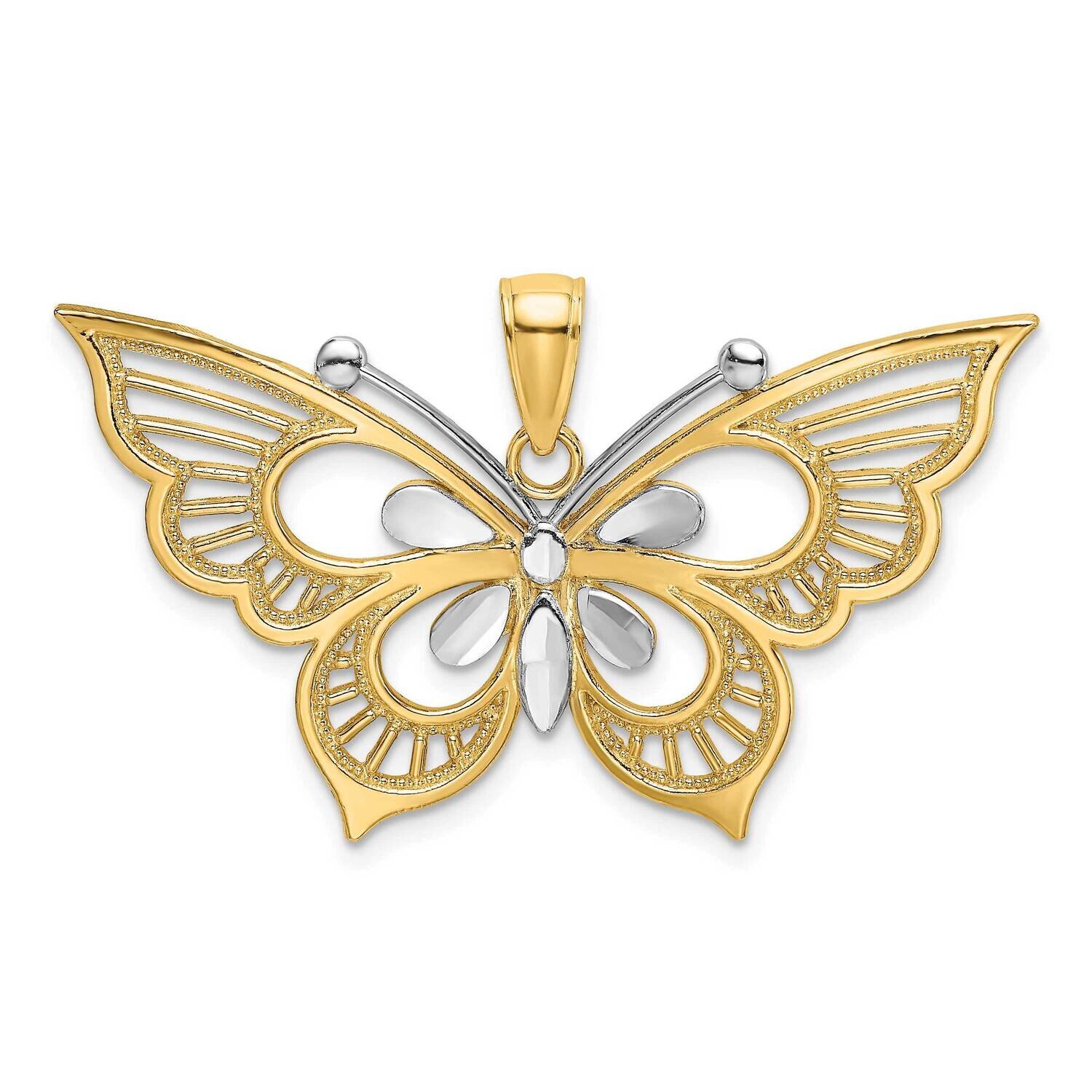 Butterfly Charm 14k Gold Rhodium Diamond-cut K9489, MPN: K9489, 637218139569