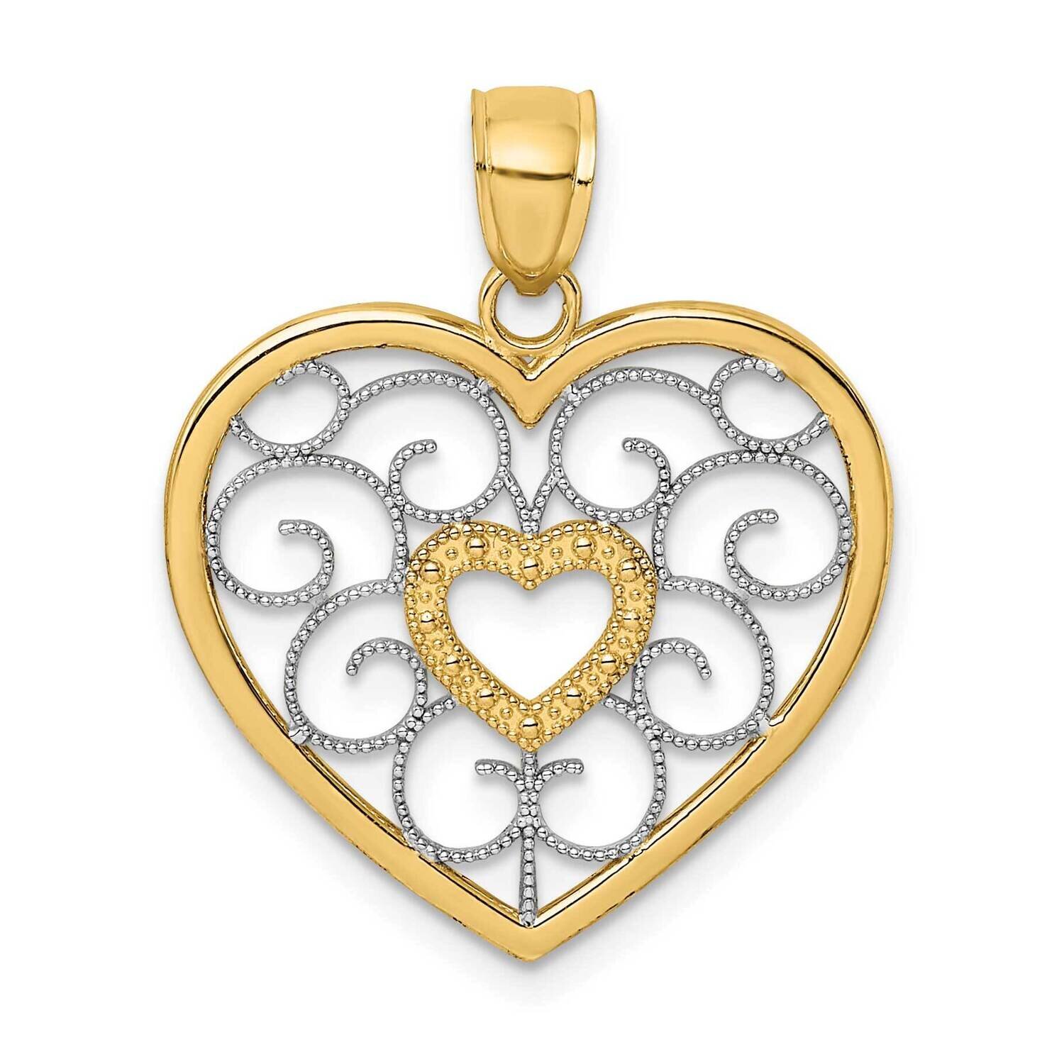 Filigree Heart Charm 14k Gold Rhodium K9490, MPN: K9490, 637218139576