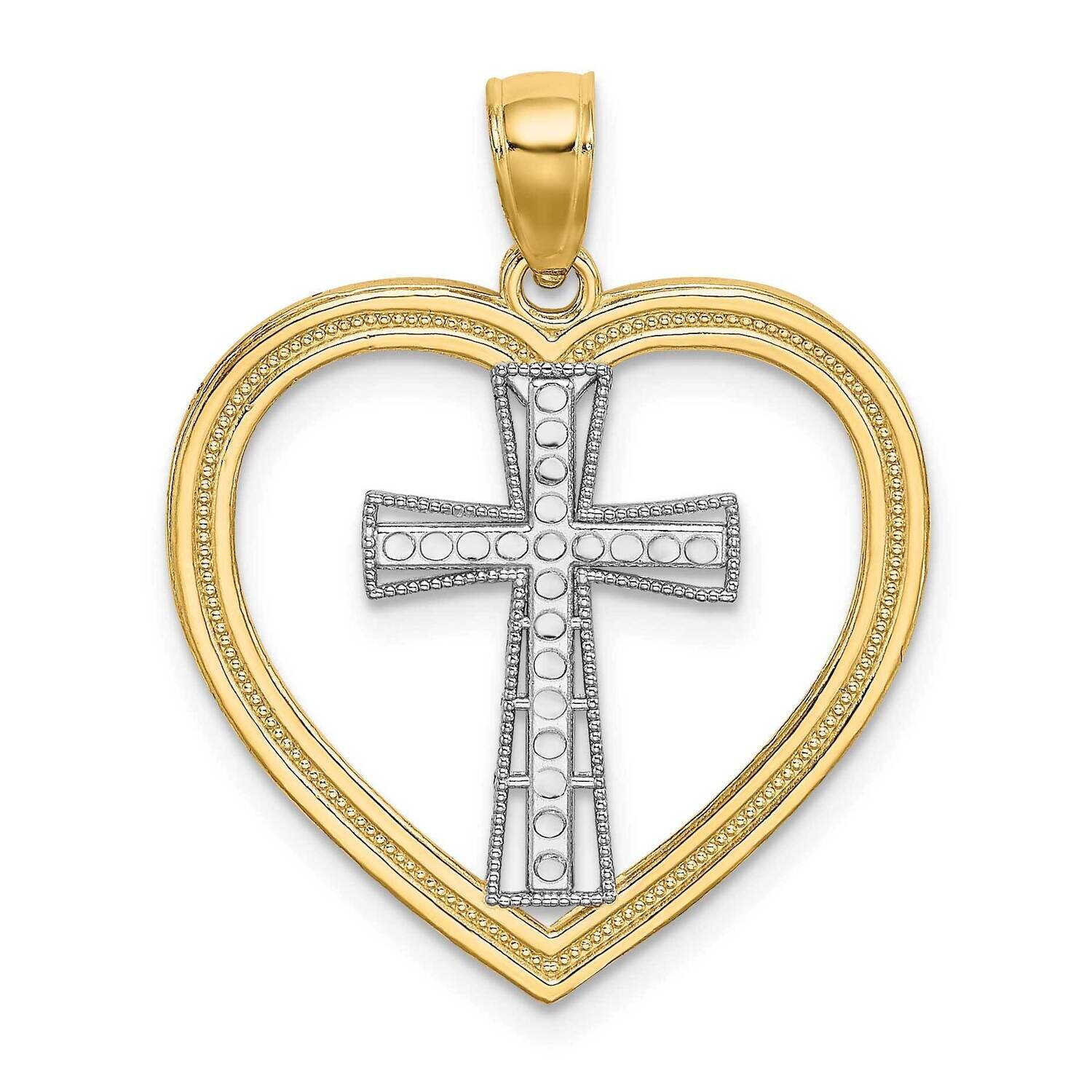 Heart with White Cross In Center Charm 14k Gold K9494