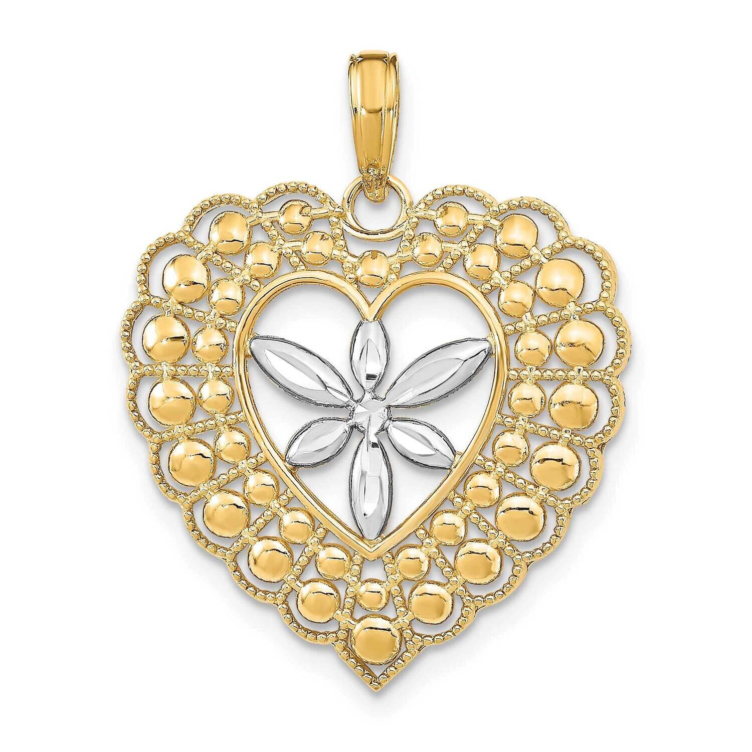 Flower Beaded Heart Charm 14k Gold Rhodium K9498, MPN: K9498, 637218161867