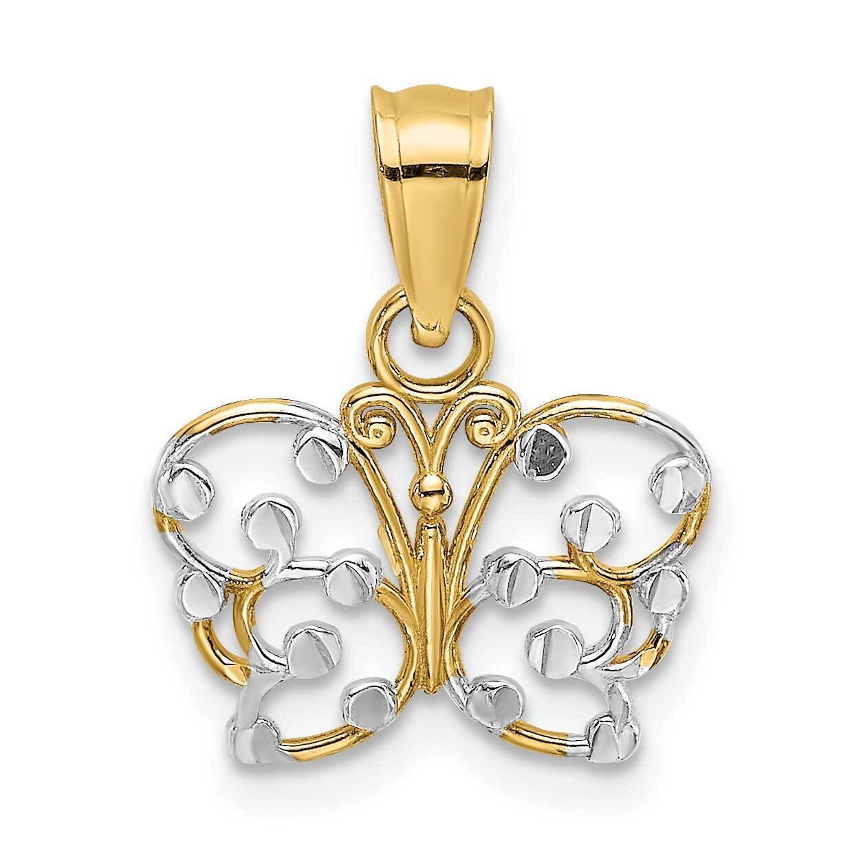 Butterfly Charm 14k Gold Rhodium Diamond-cut K9500, MPN: K9500, 637218142132