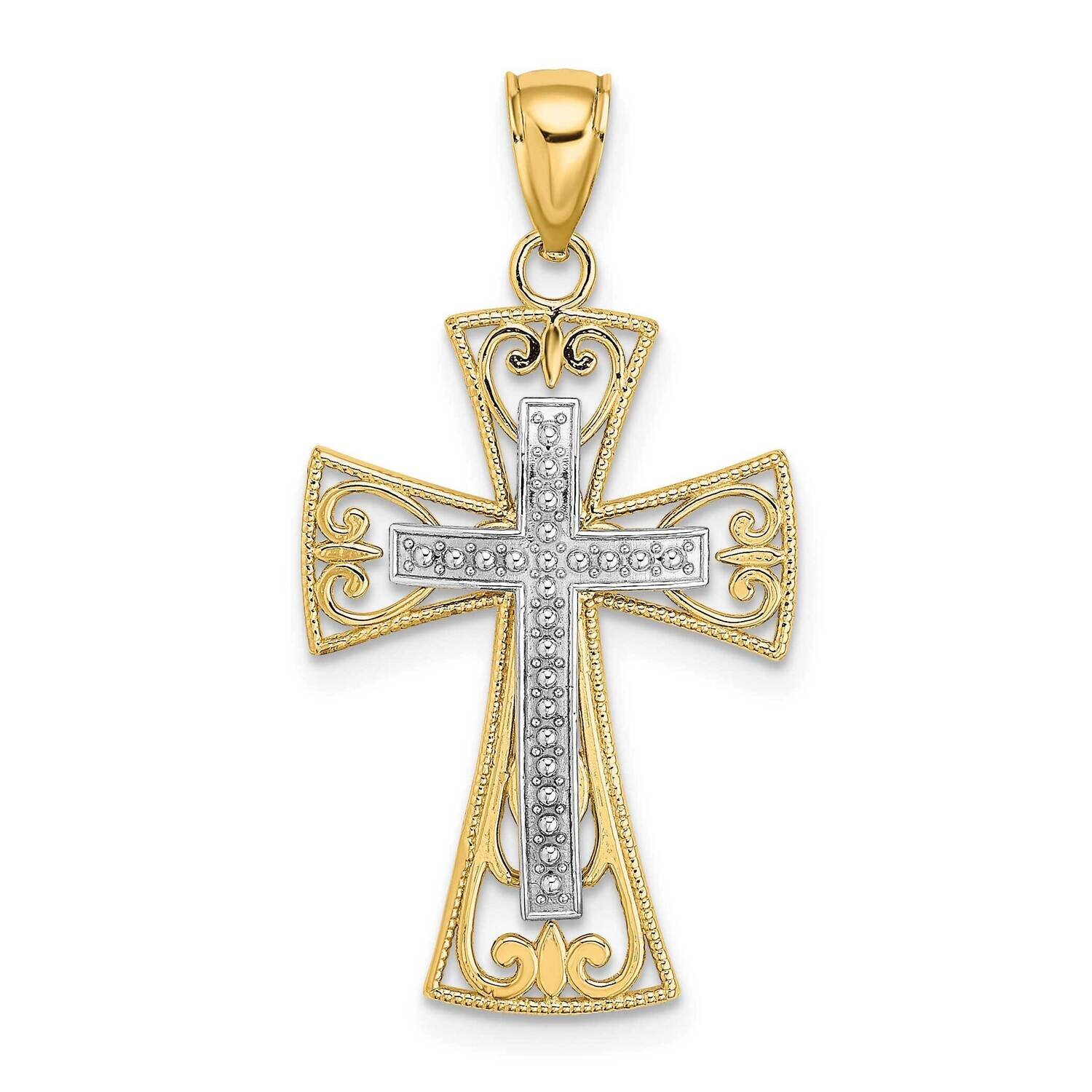 Beaded Filigree Cross Charm 14k Gold 2-D Diamond-cut K9502, MPN: K9502, 637218143078