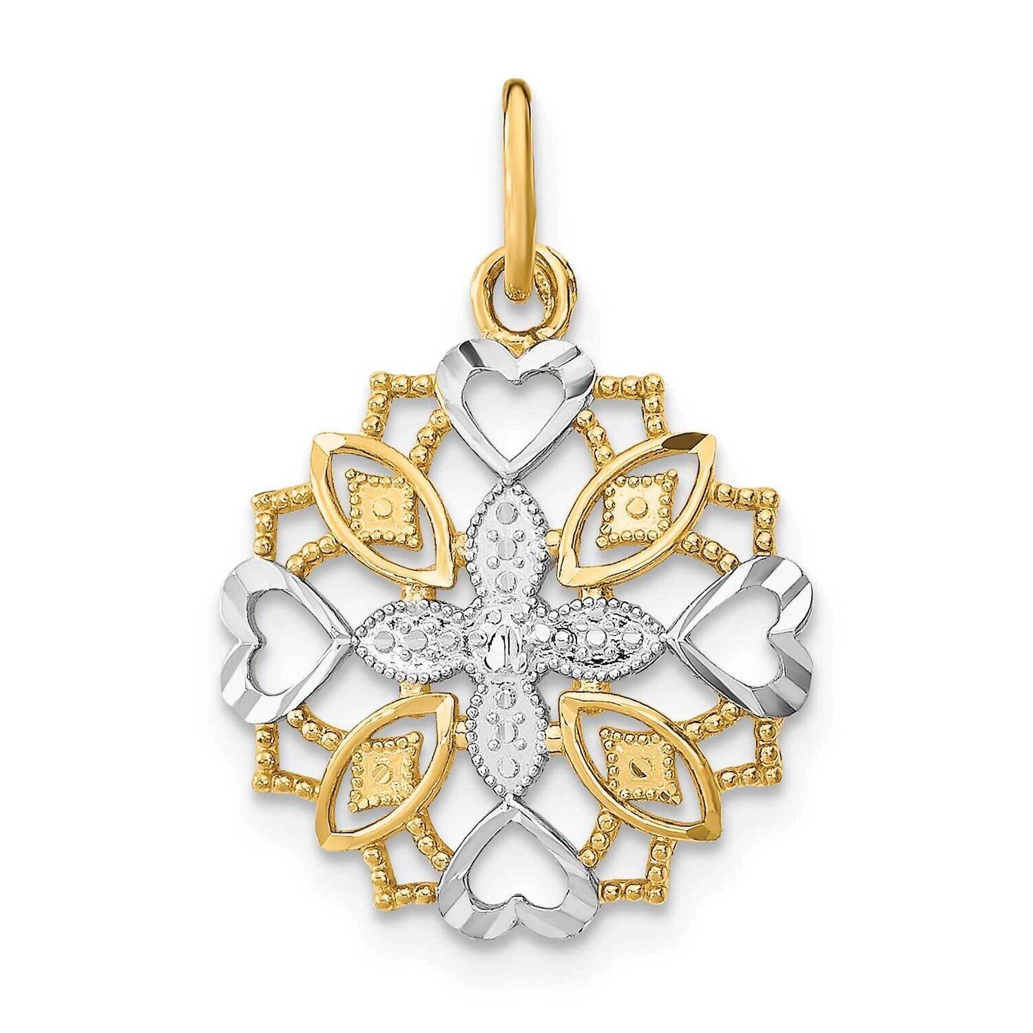 Center Flower Heart Charm 14k Gold Rhodium K9503, MPN: K9503, 637218148516
