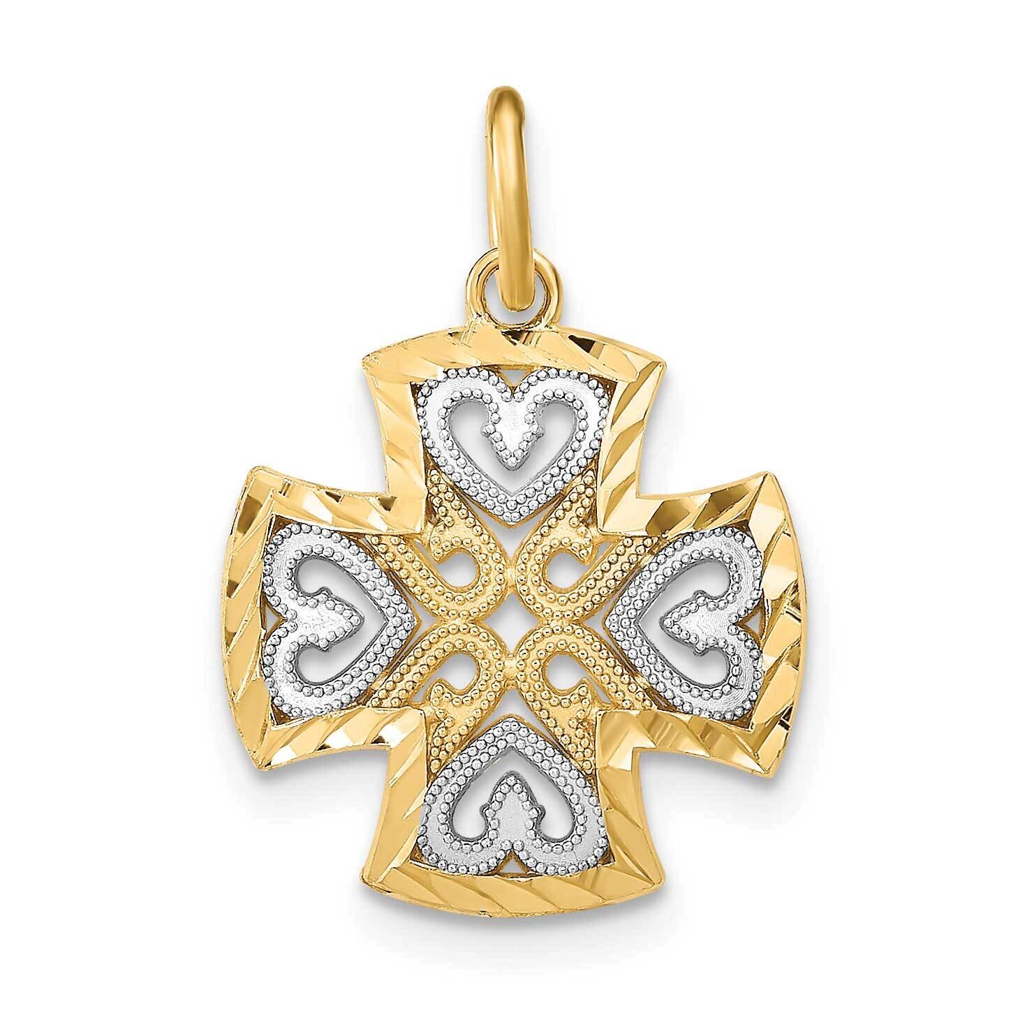 Hearts Maltese Cross Charm 14k Gold Rhodium Diamond-cut K9505