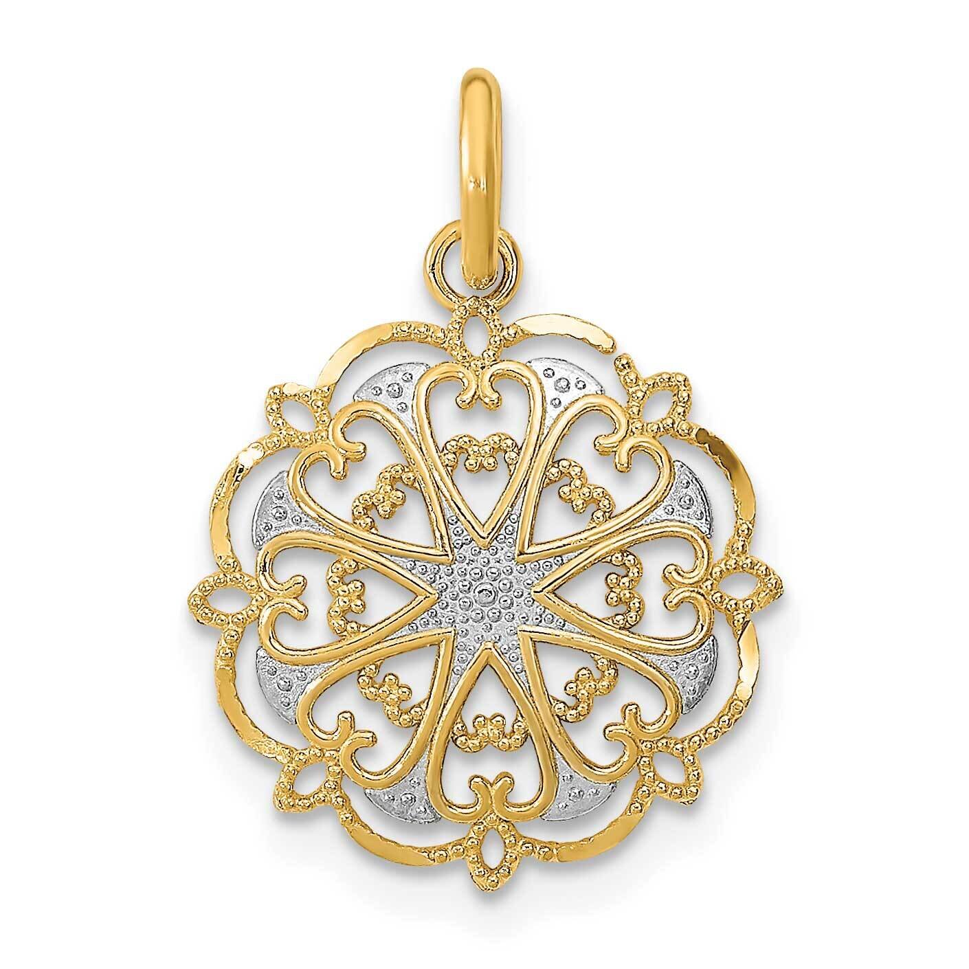 Filigree Heart In Round Frame Charm 14k Gold Rhodium Diamond-cut K9507, MPN: K9507, 637218148738