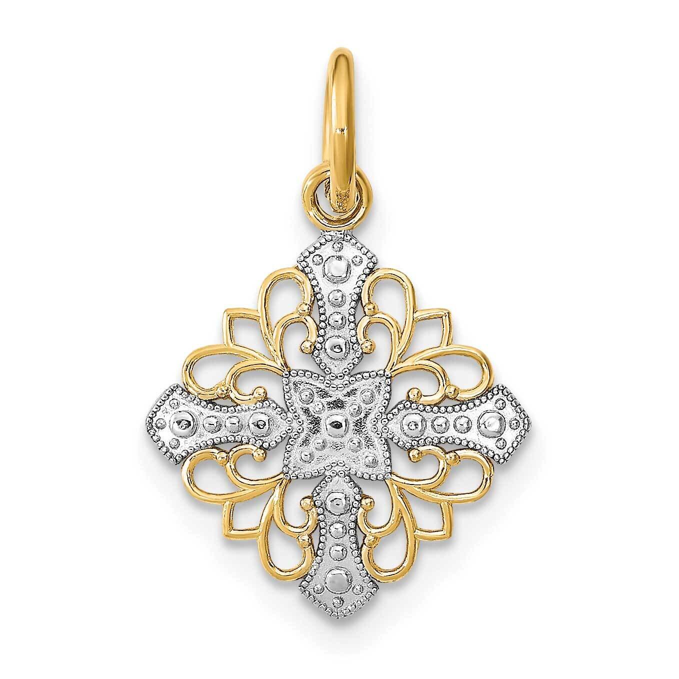 Filigree Medallion Charm 14k Gold Rhodium Diamond-cut K9508, MPN: K9508, 637218148905