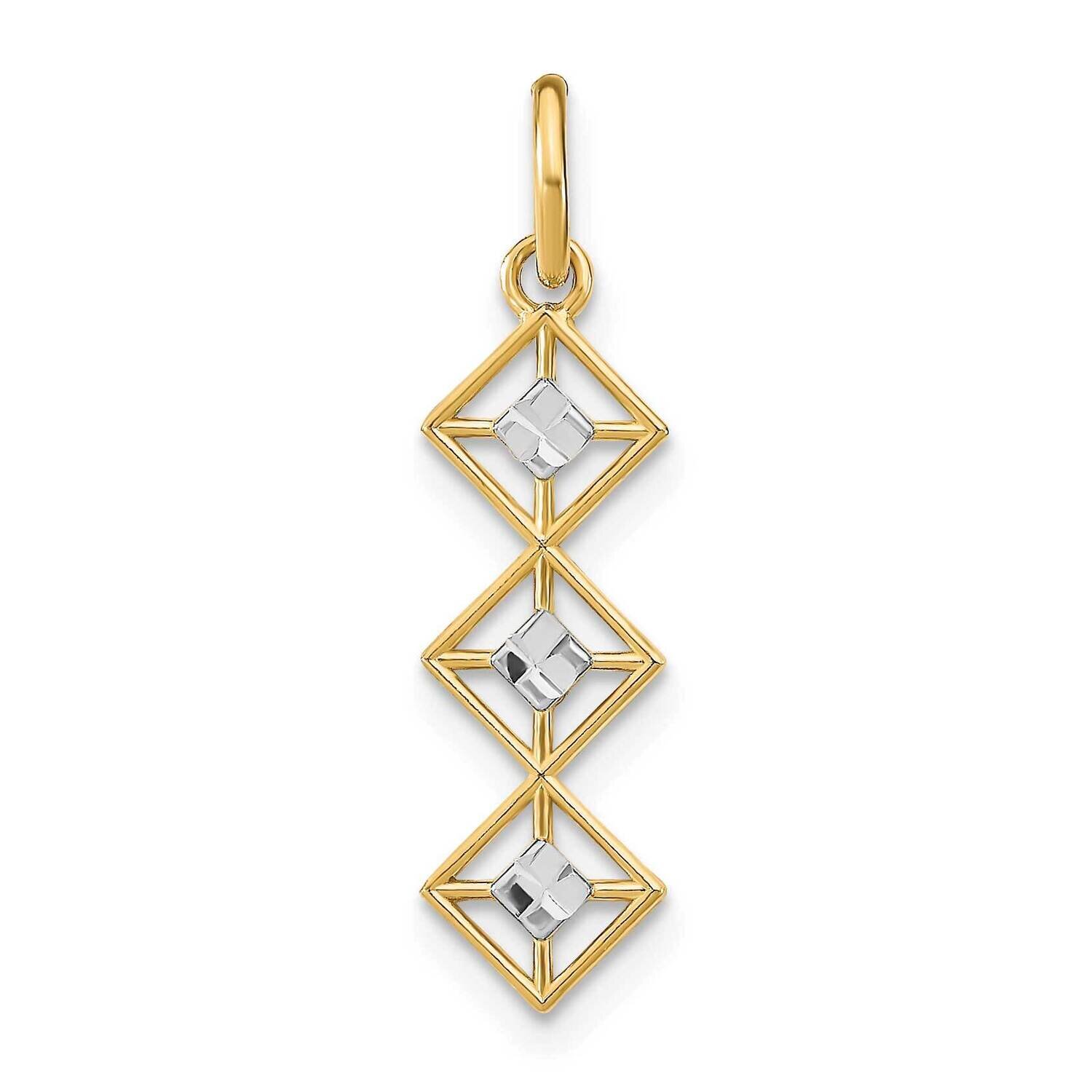 3 Diamond Shapes Charm 14k Gold Rhodium Diamond-cut K9512, MPN: K9512, 637218148981