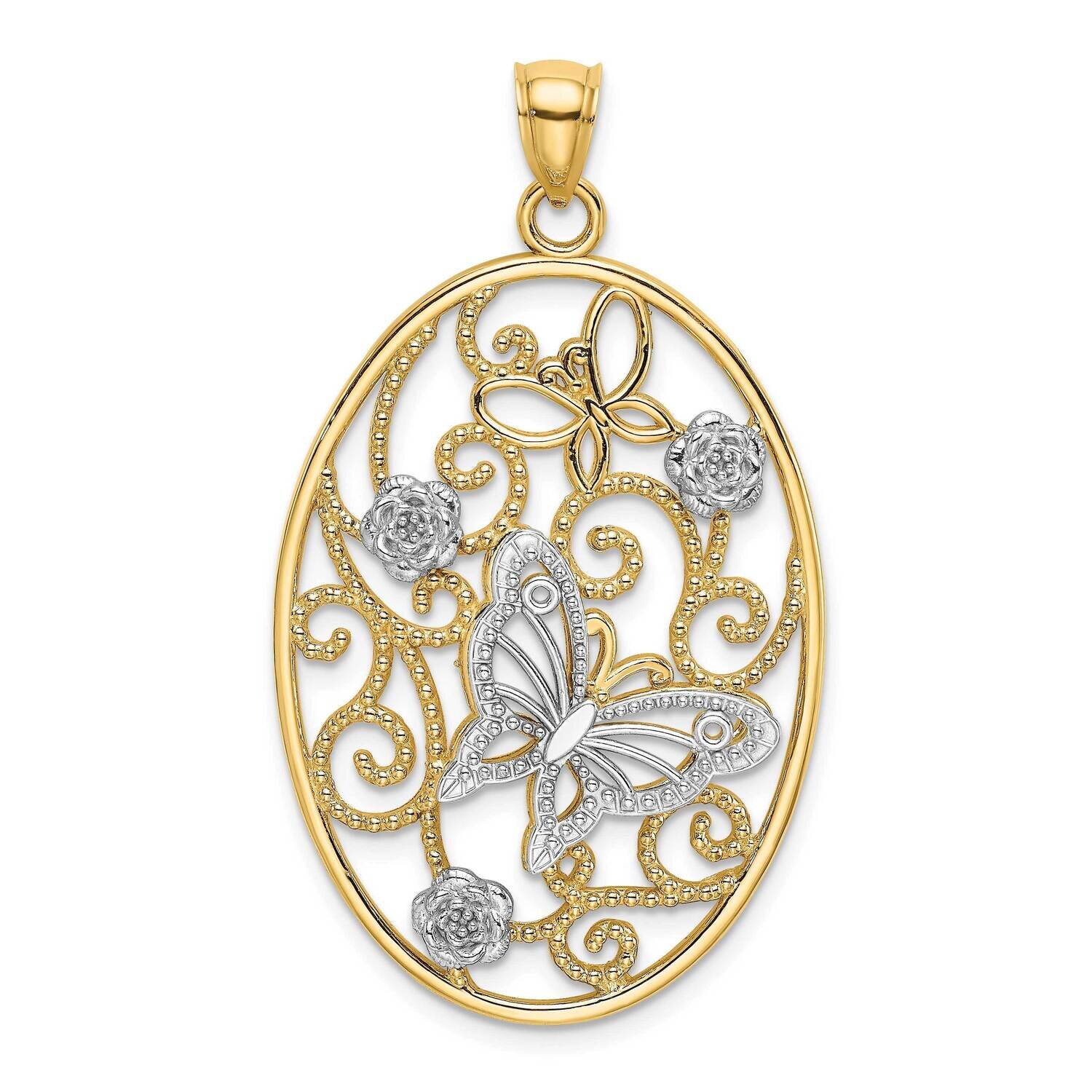 Rh Butterfly Flower Cluster In Oval Frame Charm 14k Gold K9523, MPN: K9523, 637218152179
