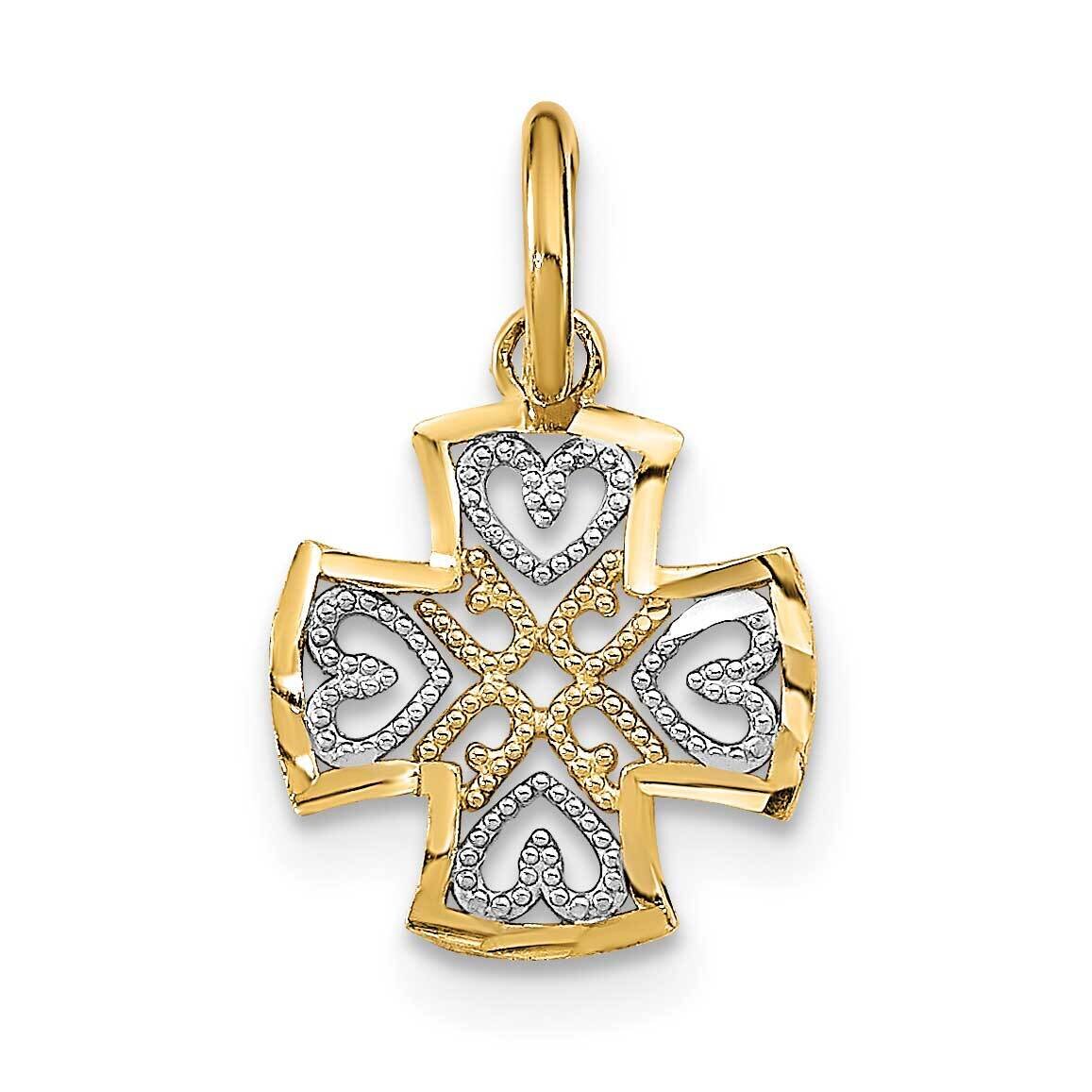 Hearts In Cross Charm 14k Gold Rhodium Diamond-cut K9529
