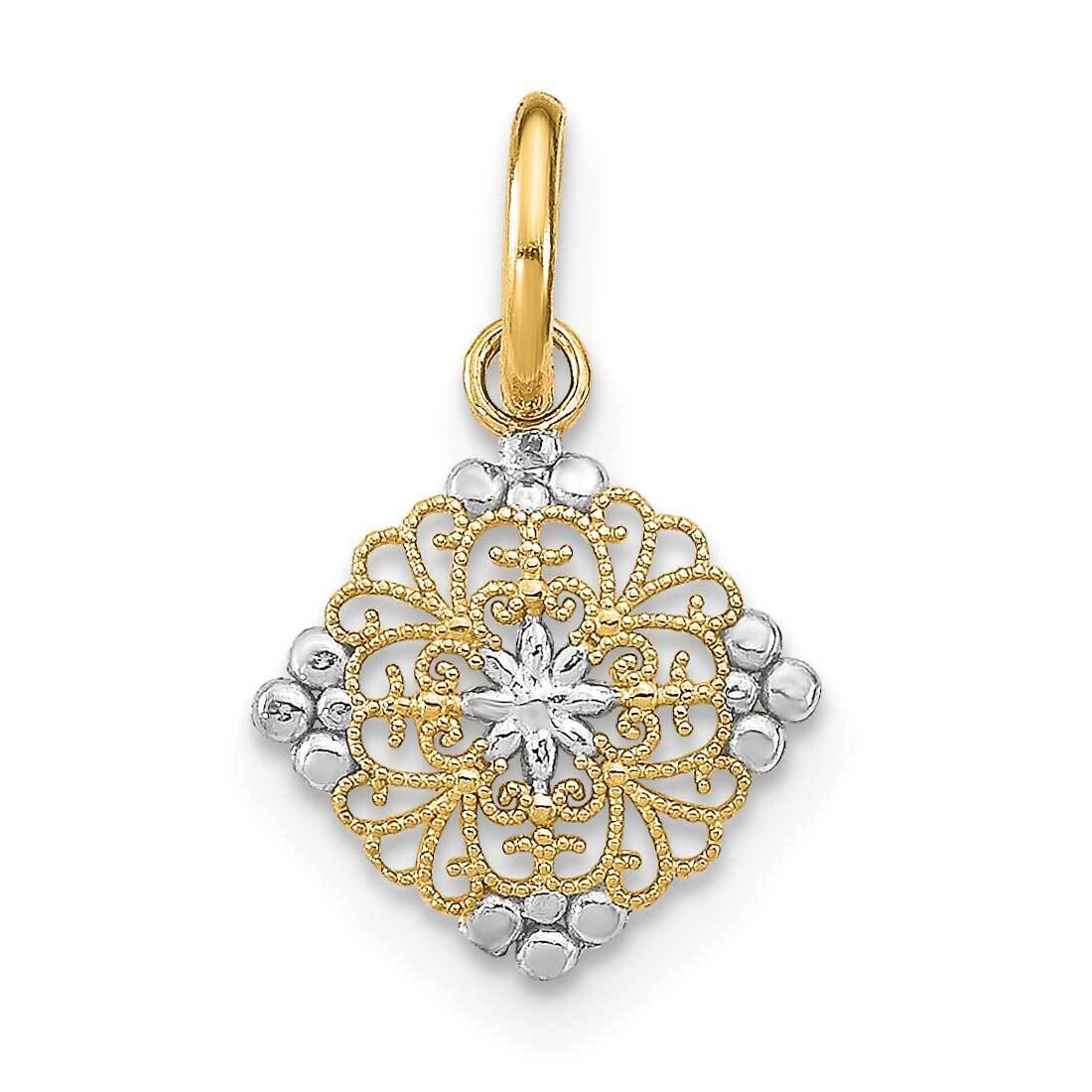 Mini Filigree Medallion Charm 14k Gold Rhodium Diamond-cut K9530, MPN: K9530, 637218152520