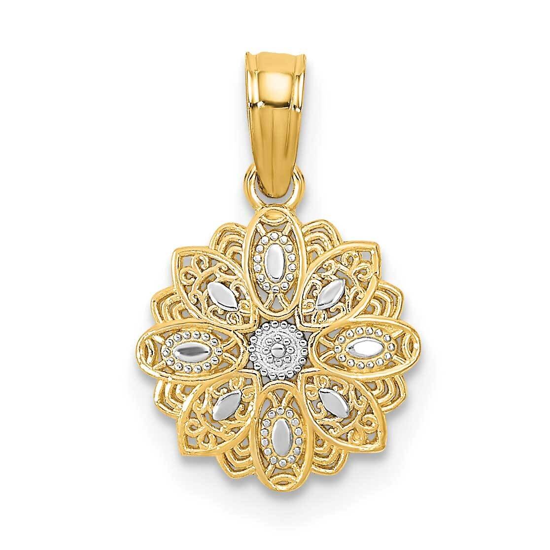 Mini Filigree Flower Charm 14k Gold Rhodium Diamond-cut K9533, MPN: K9533, 637218152551