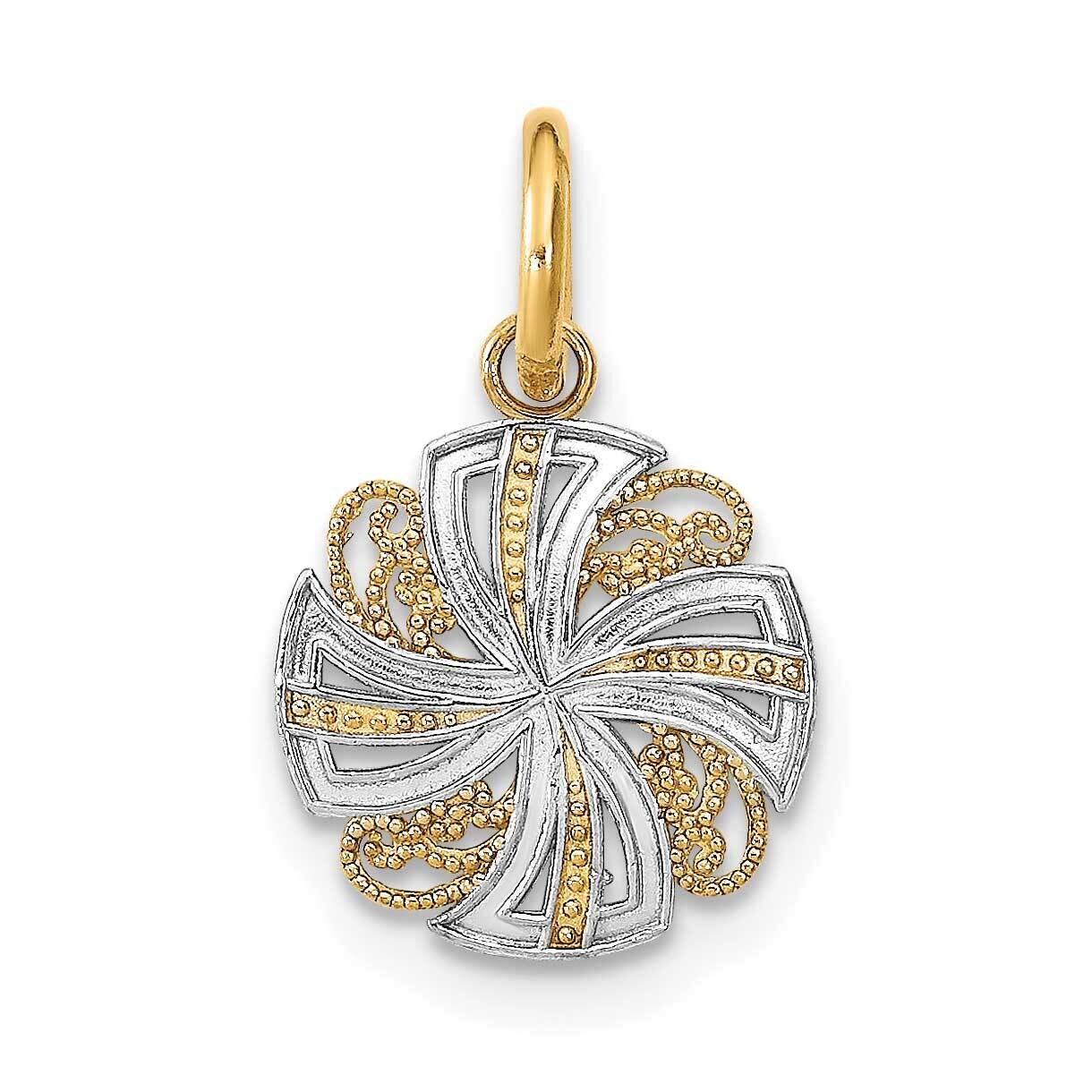 Mini Pinwheel Medallion Charm 14k Gold Rhodium Diamond-cut K9534, MPN: K9534, 637218152568