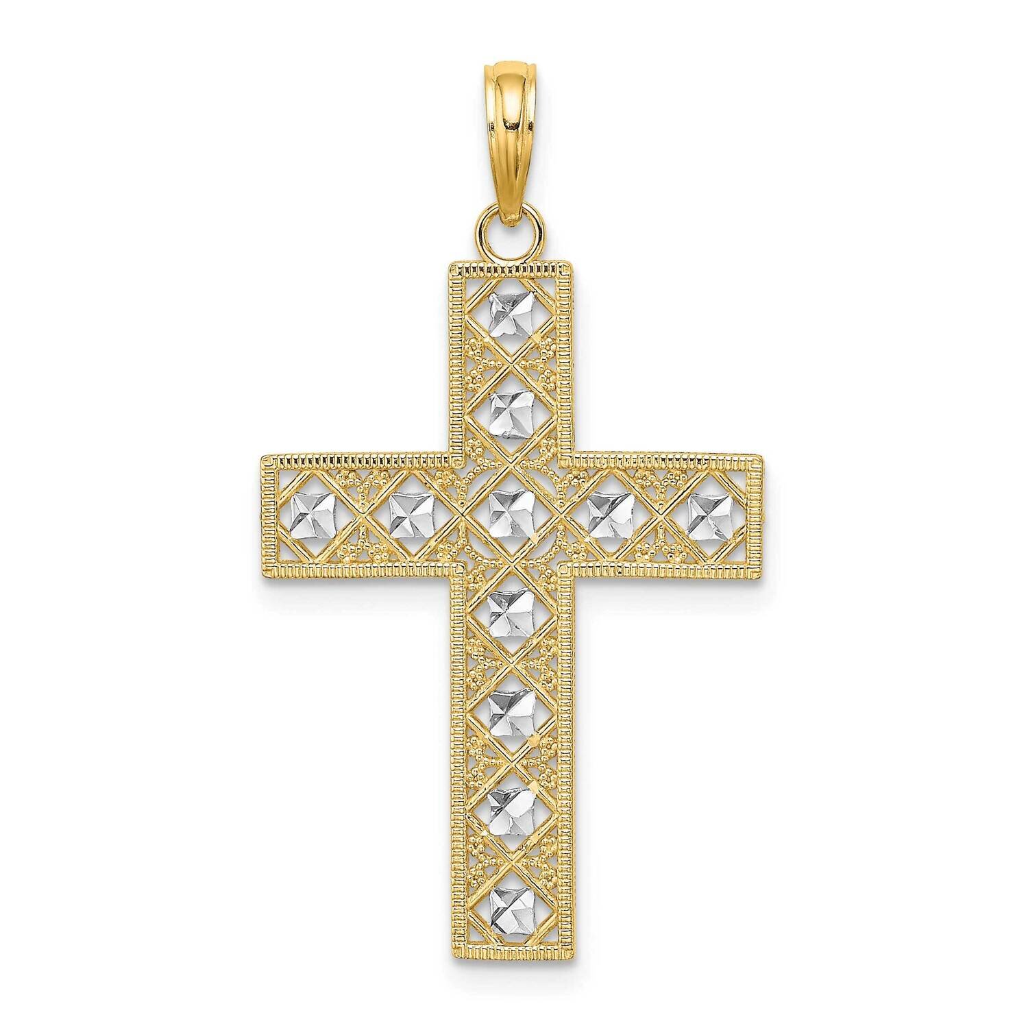 Cut-Out Cross Charm 14k Gold Rhodium Diamond-cut K9542, MPN: K9542, 637218155491