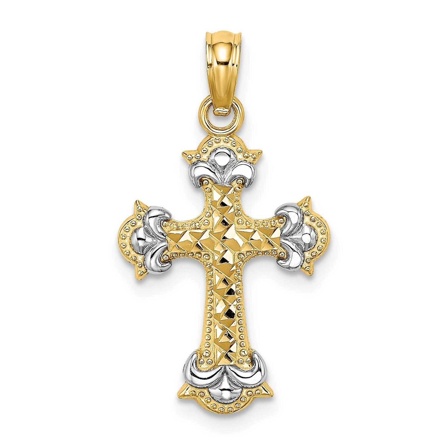 Fleur-De-Lis Cross Charm 14k Gold Rhodium Diamond-cut K9544, MPN: K9544, 637218155514