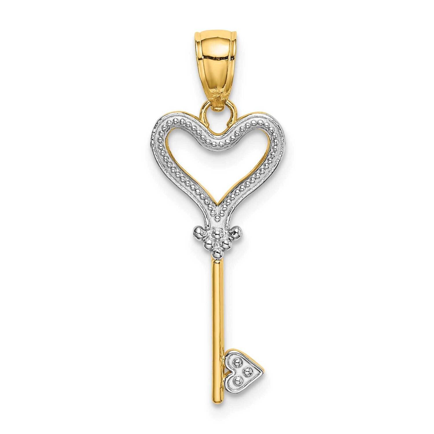Key with Heart Charm 14k Gold Rhodium K9545