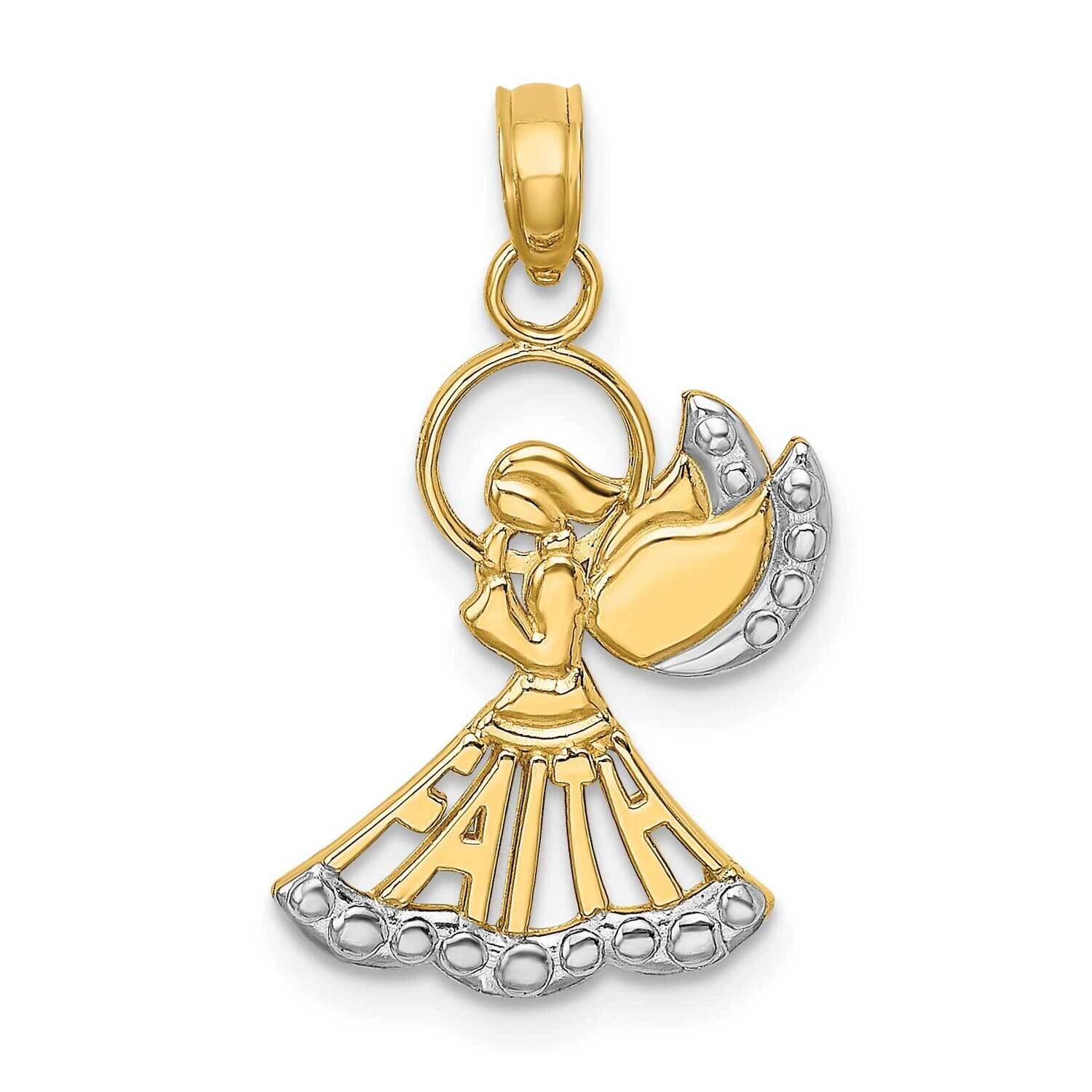 Polished Textured Angel with Faith Charm 14k Gold Rhodium K9548