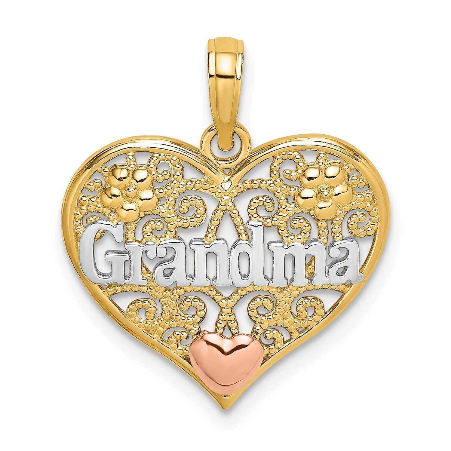 Grandma In Filigree Heart Charm 14k Tri-Color Gold K9557, MPN: K9557, 637218166923
