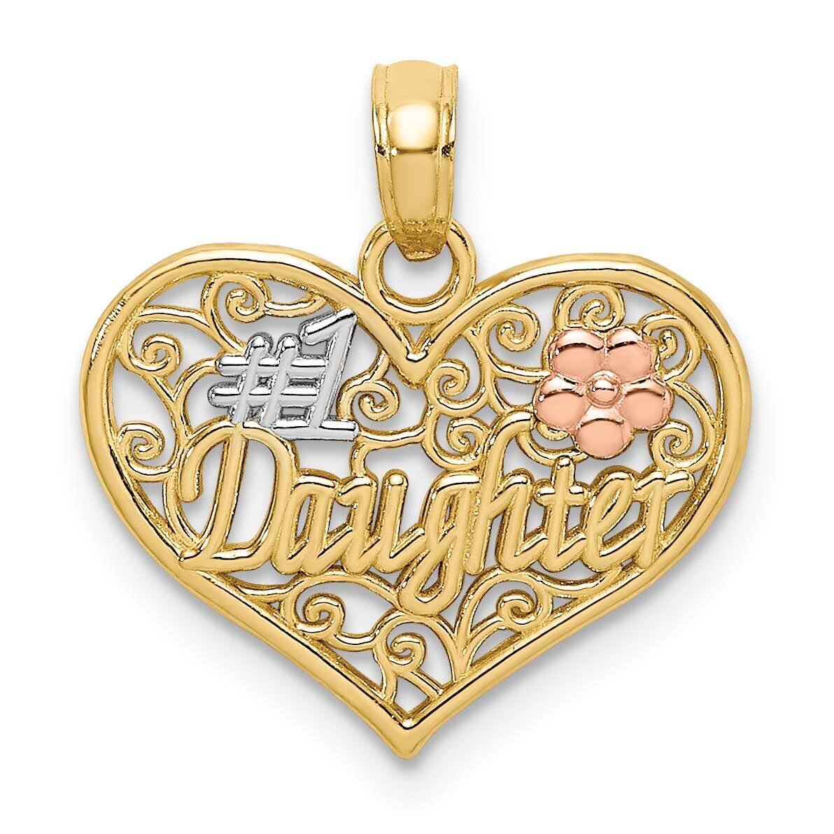#1 Daughter In Heart with Flowers Charm 14k Tri-Color Gold K9558