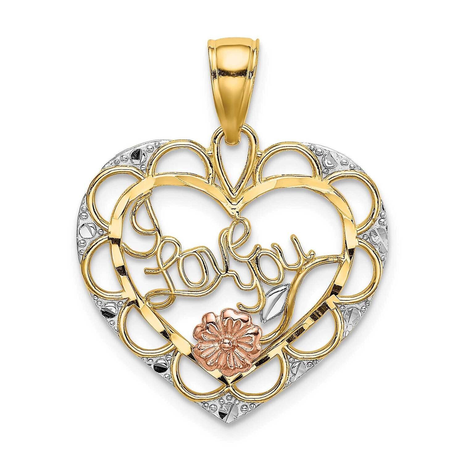 I Love You In Heart with Flower Charm 14k Tri-Color Gold K9563, MPN: K9563, 637218167890