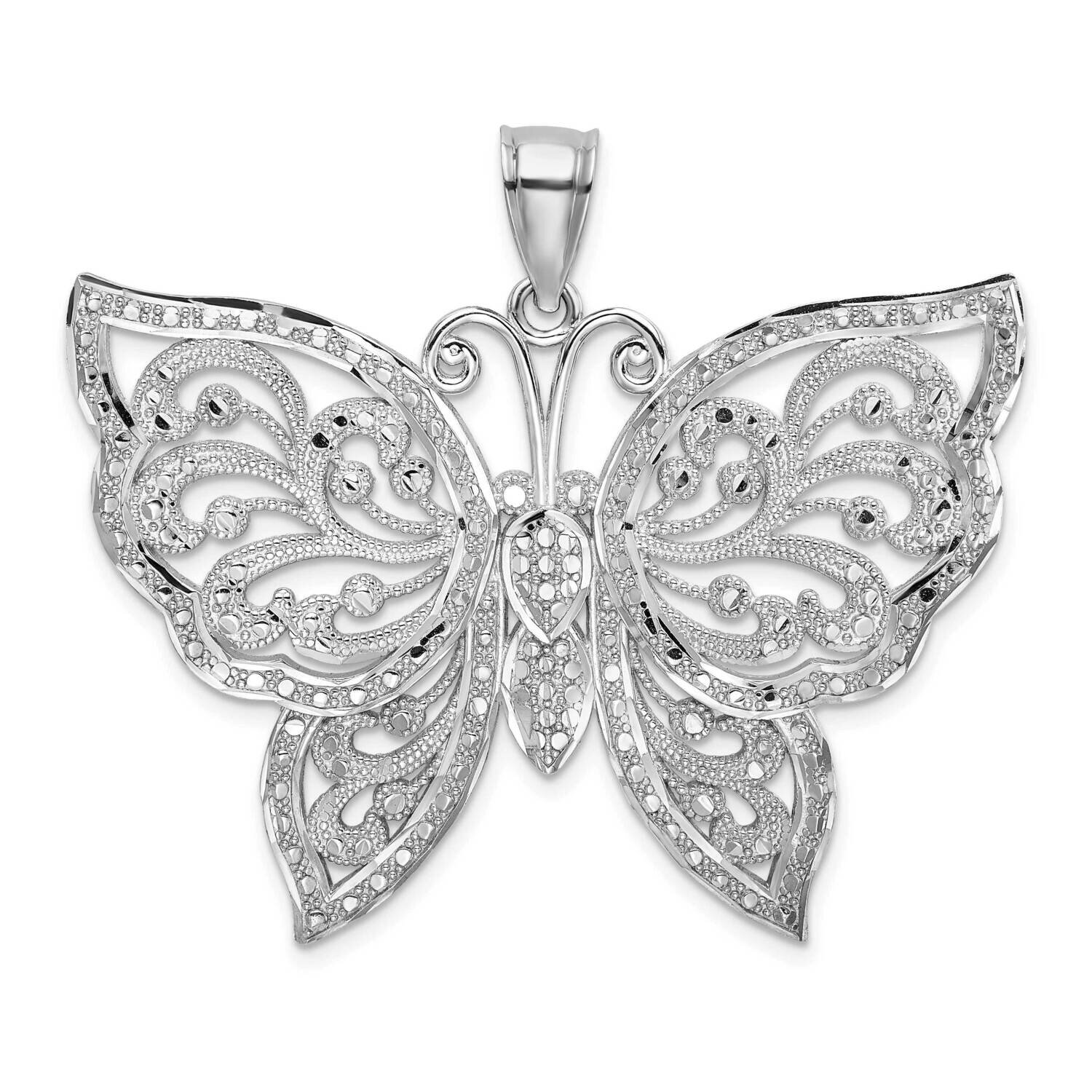 Large Beaded Butterfly Charm 14k White Gold Diamond-cut K9567W, MPN: K9567W, 637218131860