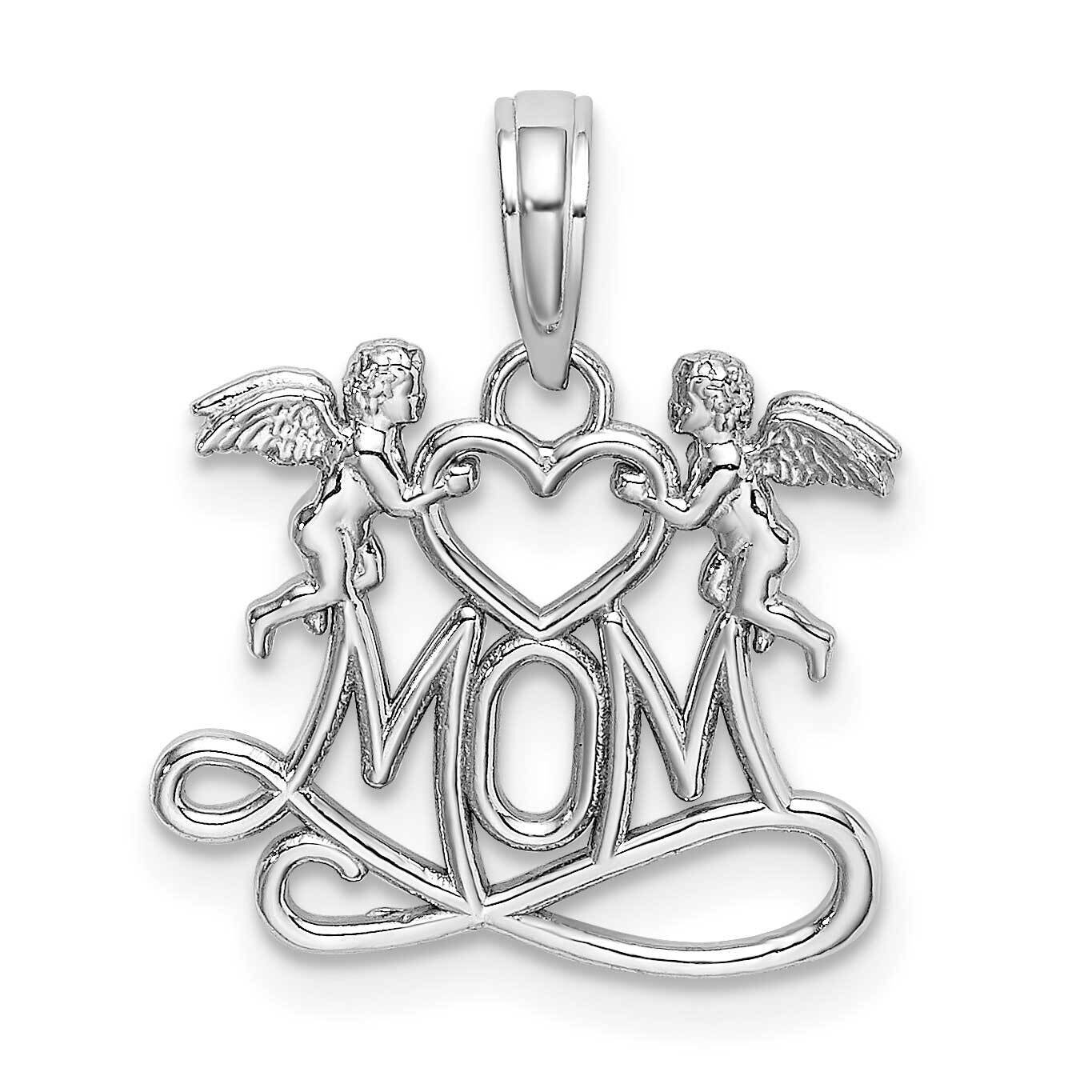 Mom with 2 Angels Holding Heart Charm 14k White Gold K9577W