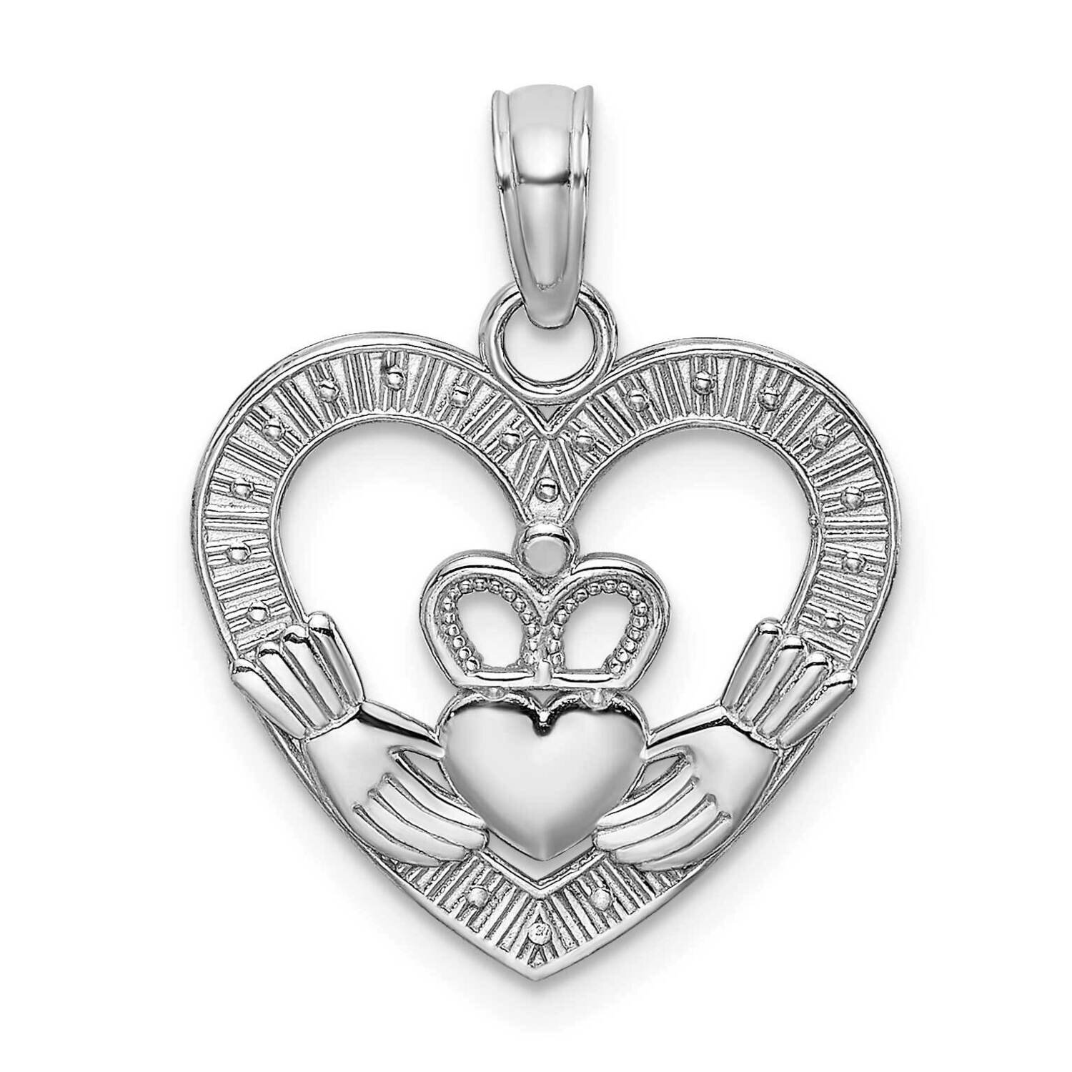 Textured Heart Claddagh Charm 14k White Gold Polished K9581W, MPN: K9581W, 637218162956