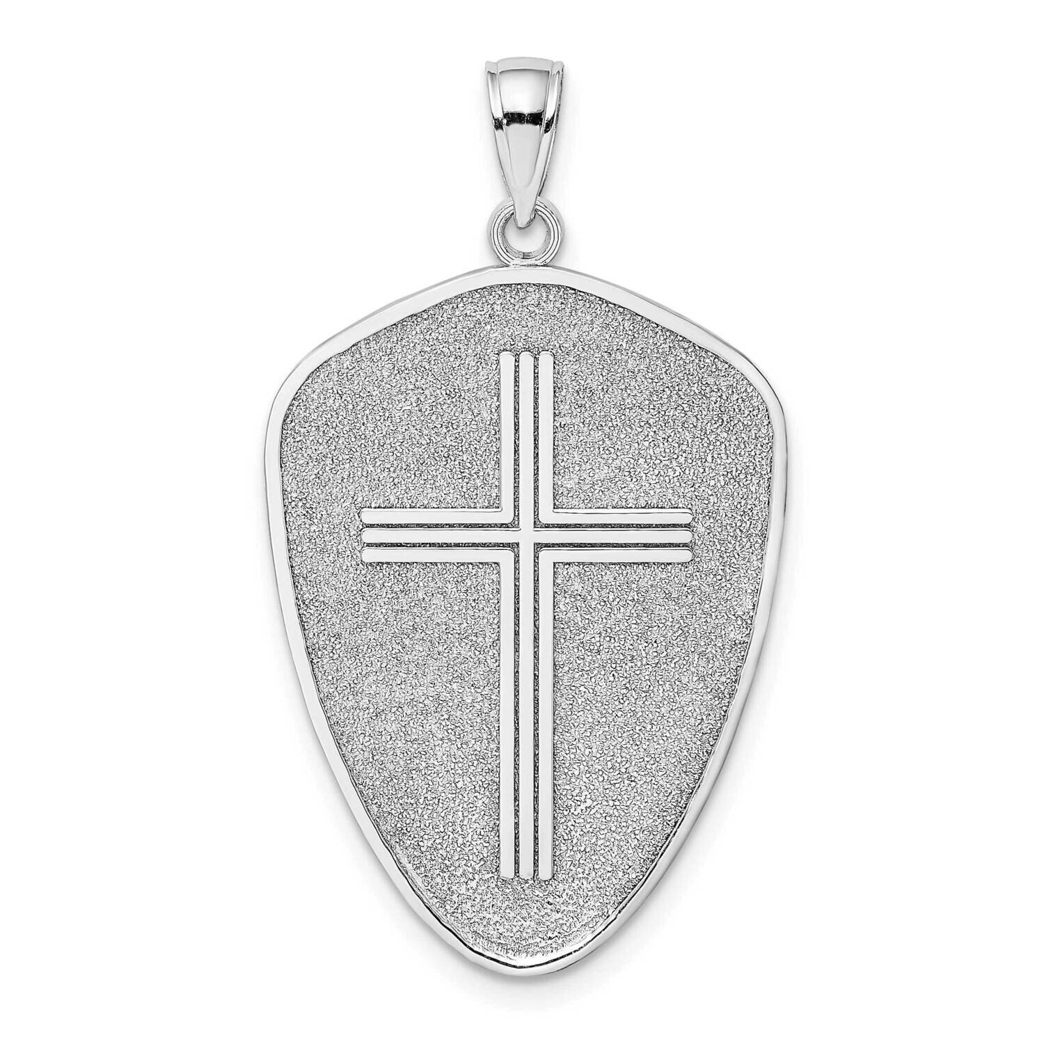 Cross Shield with Joshua 1:9 On Reverse Charm 14k White Gold K9582W