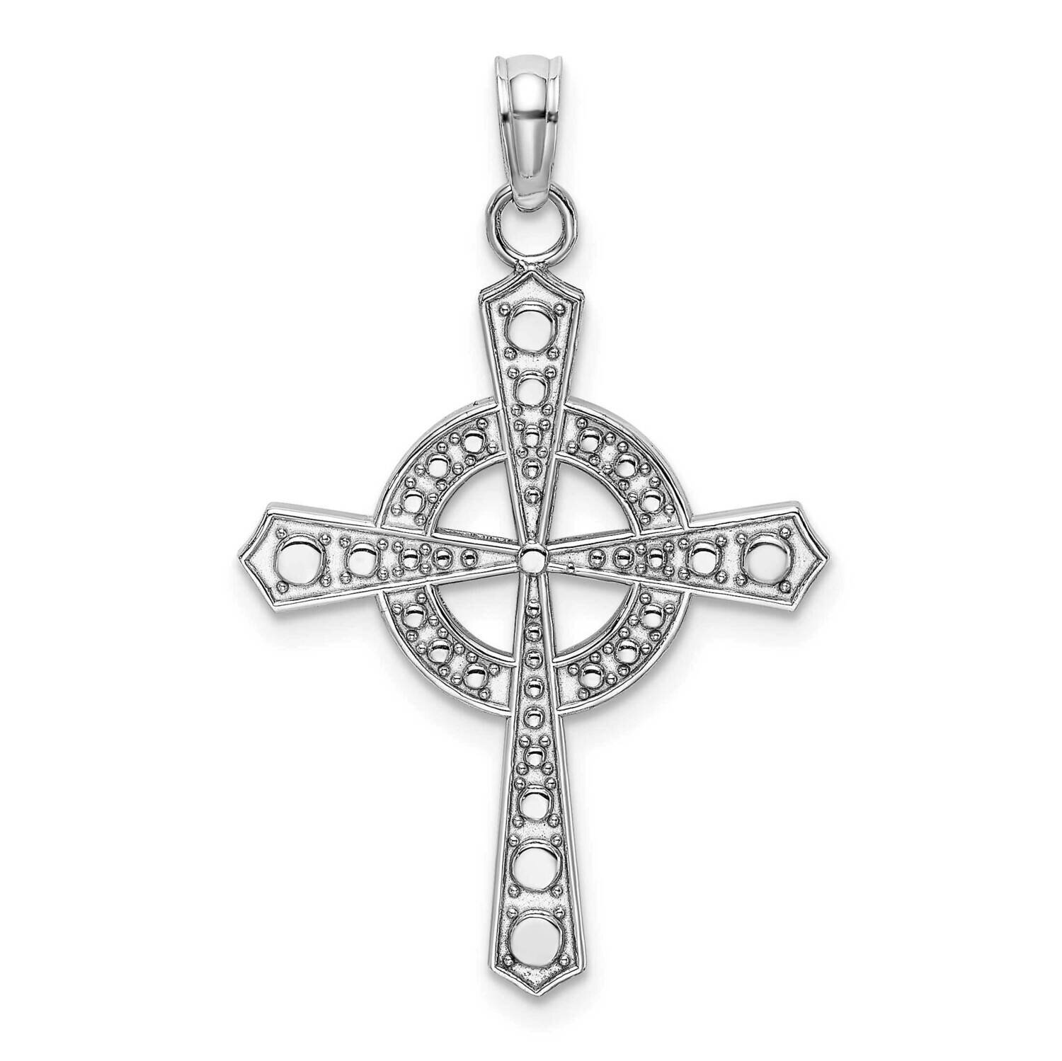 Beaded Celtic Cross with Eternity Charm 14k White Gold K9591W