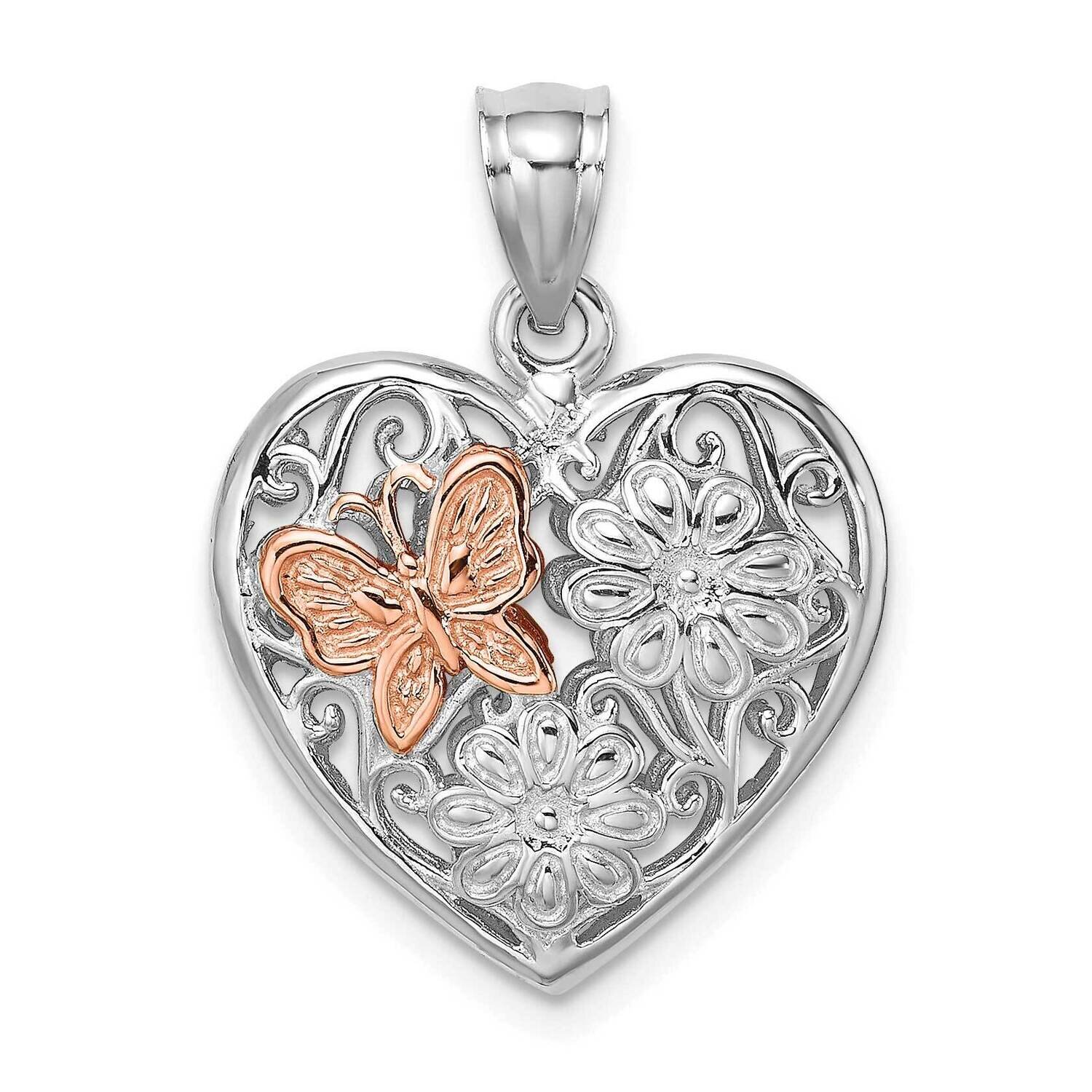White Rose Gold 3-D Heart with Butterfly Reversible Charm 14k Gold K9679, MPN: K9679,